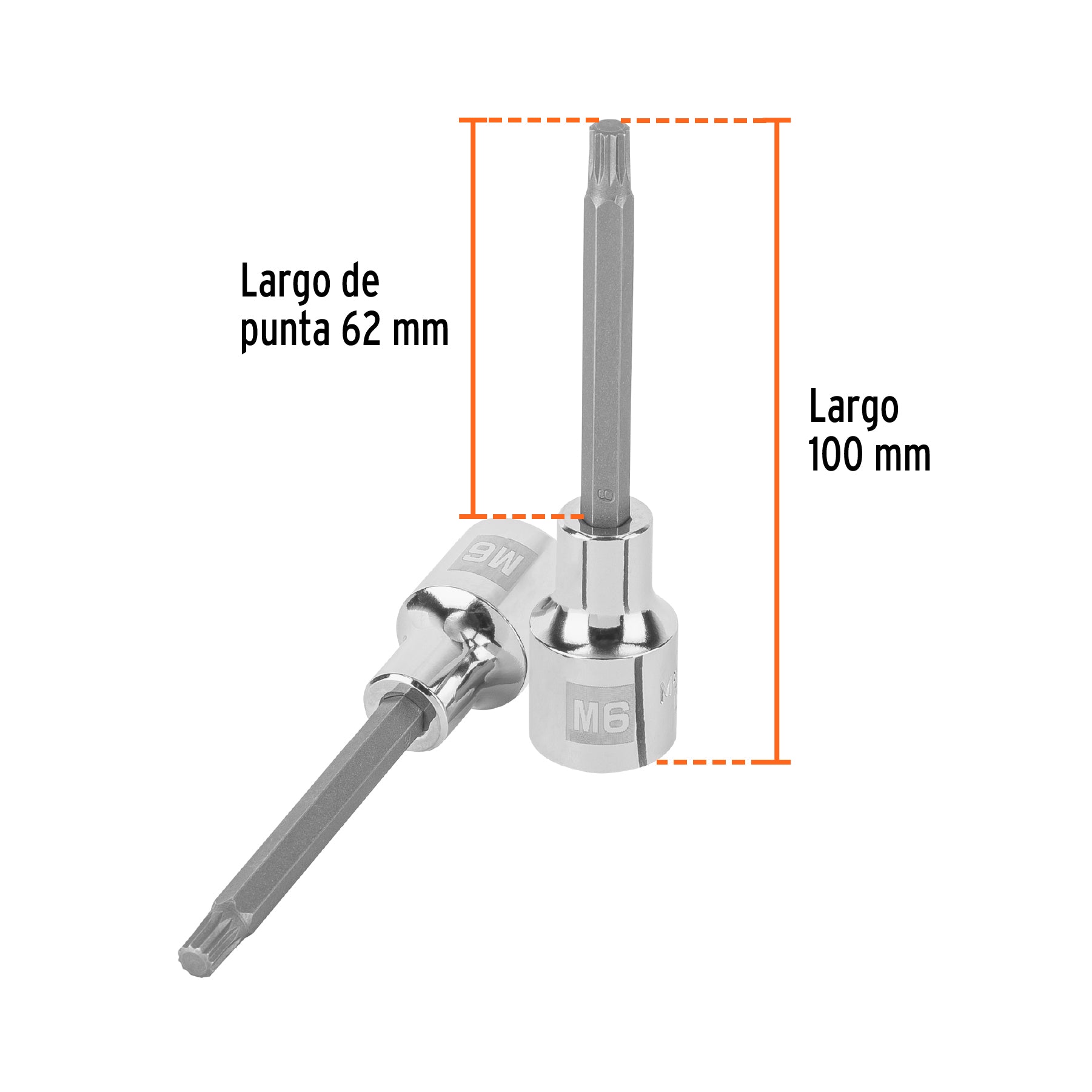 Dado punta larga bristol M6, cuadro 1/2", TRUPER