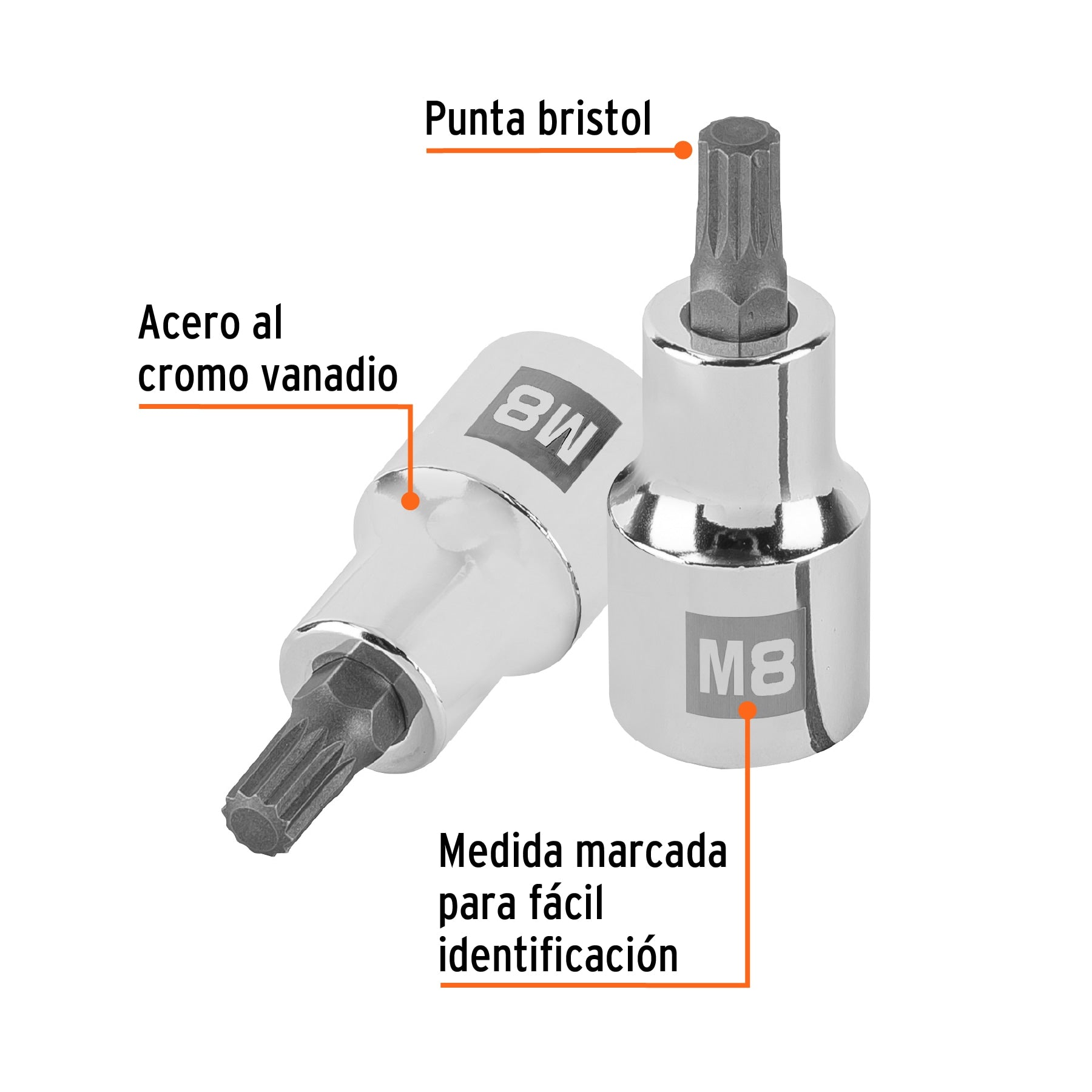 Dado punta corta bristol M8, cuadro 1/2", TRUPER