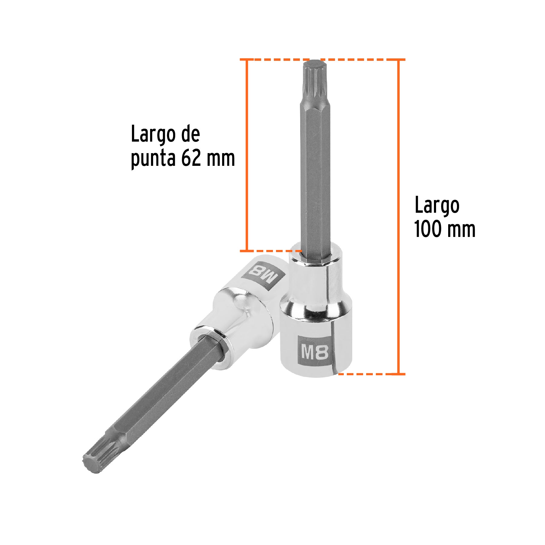 Dado punta larga bristol M8, cuadro 1/2", TRUPER
