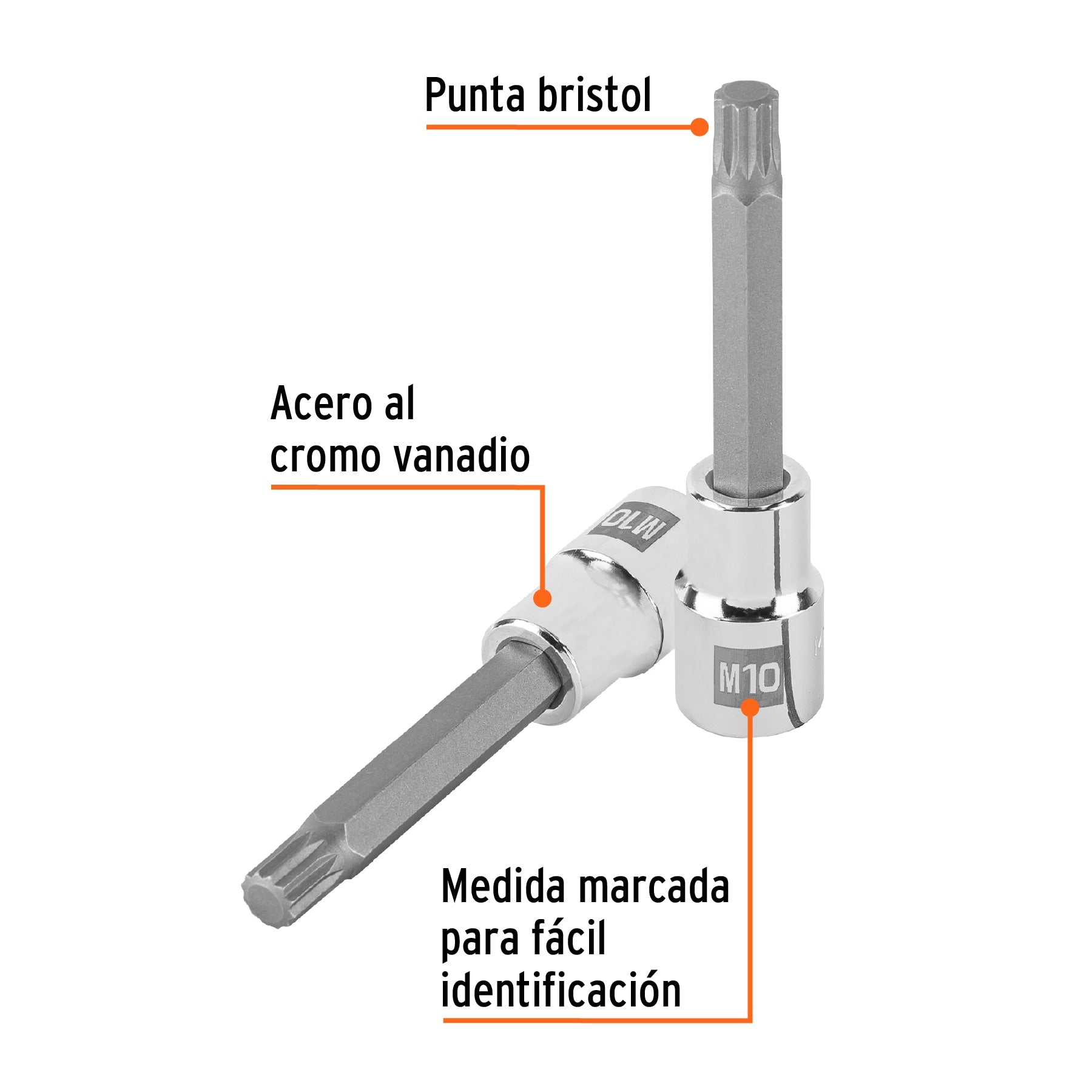 Dado punta larga bristol M10, cuadro 1/2", TRUPER