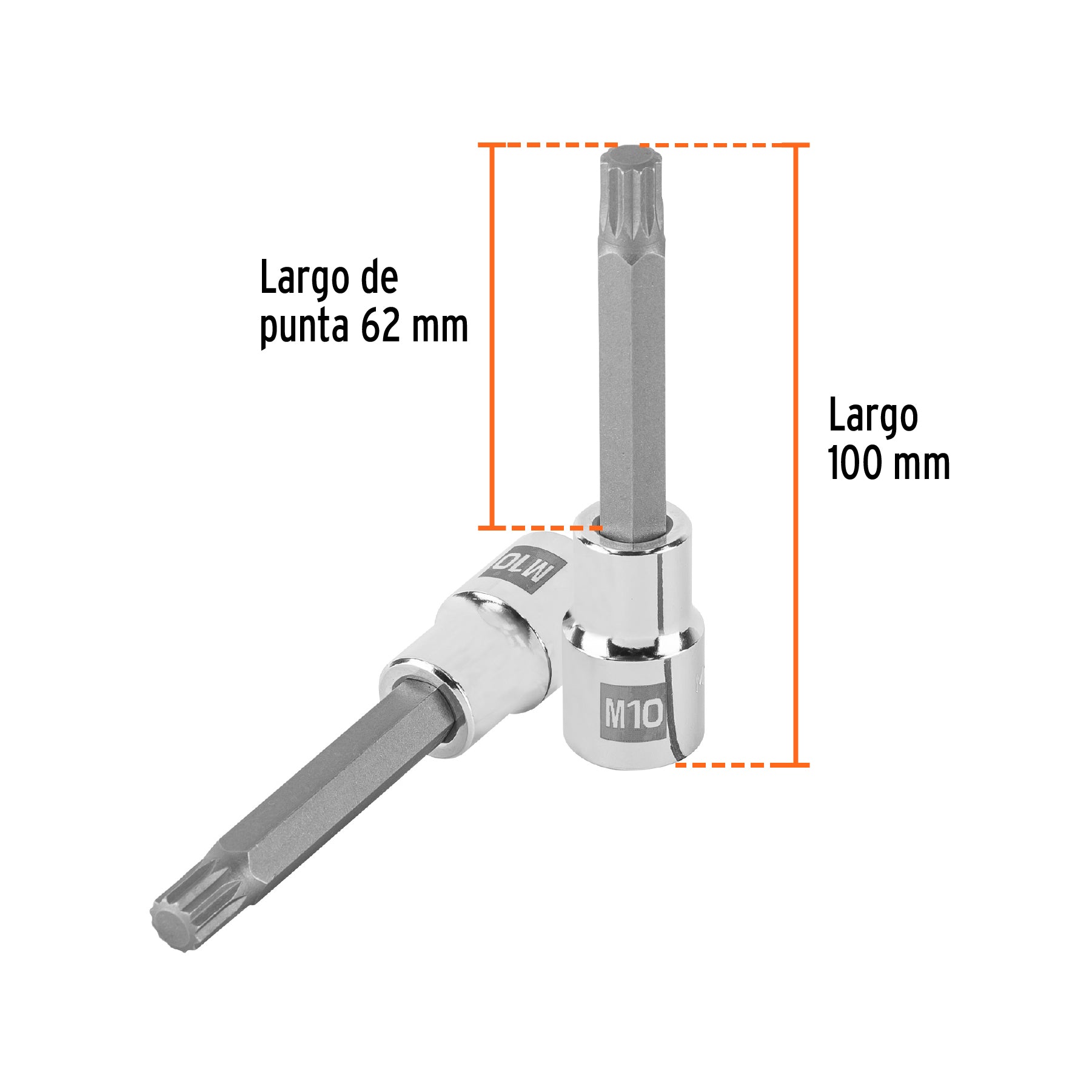 Dado punta larga bristol M10, cuadro 1/2", TRUPER