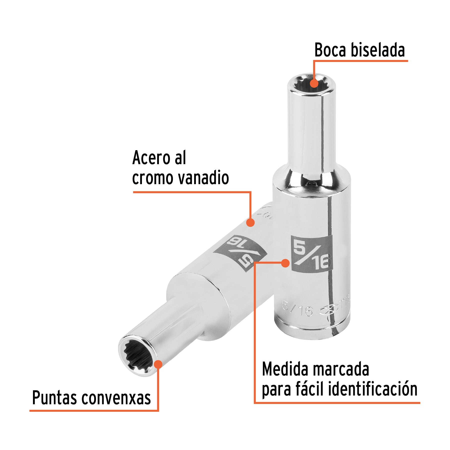 Dado largo de 5/16" 12 puntas, cuadro 1/2", TRUPER