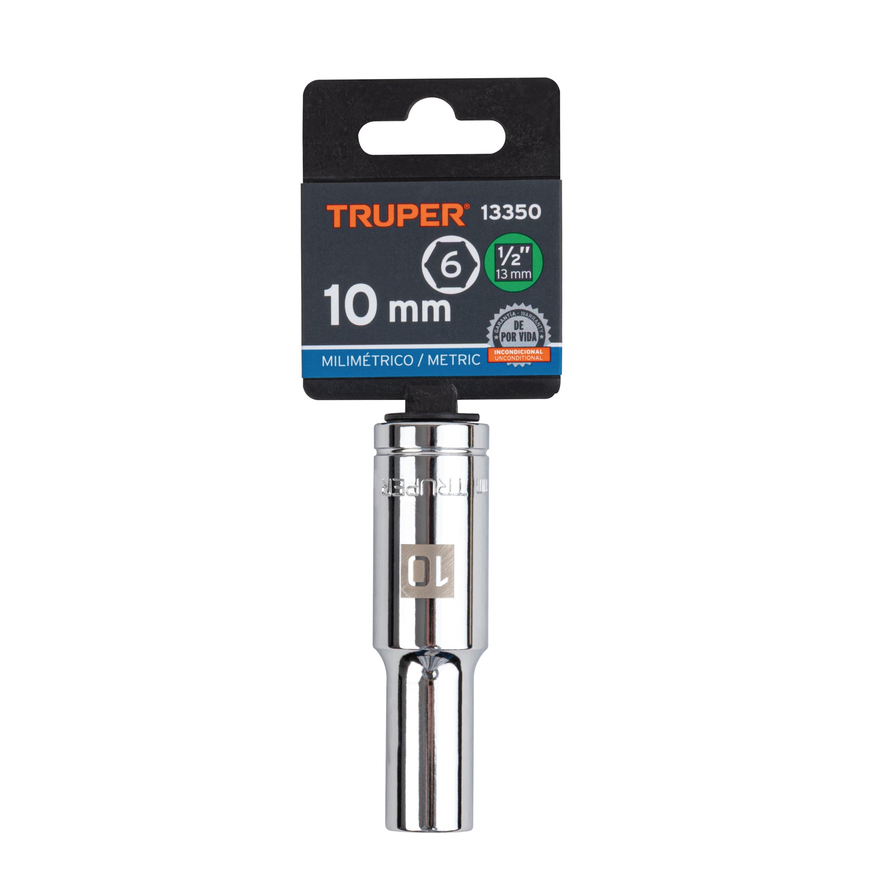 Dado largo de 10 mm, 6 puntas, cuadro 1/2", TRUPER