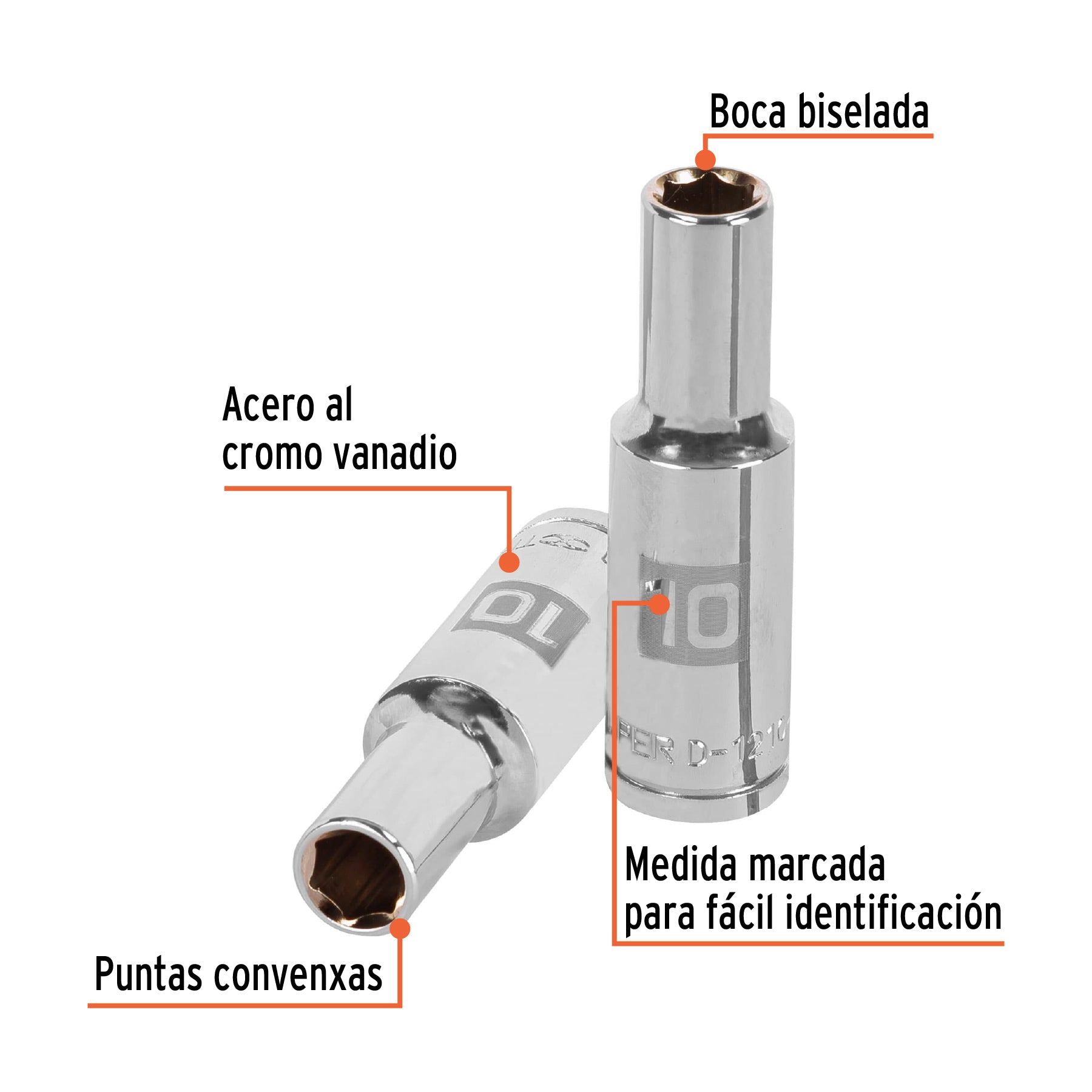 Dado largo de 10 mm, 6 puntas, cuadro 1/2", TRUPER