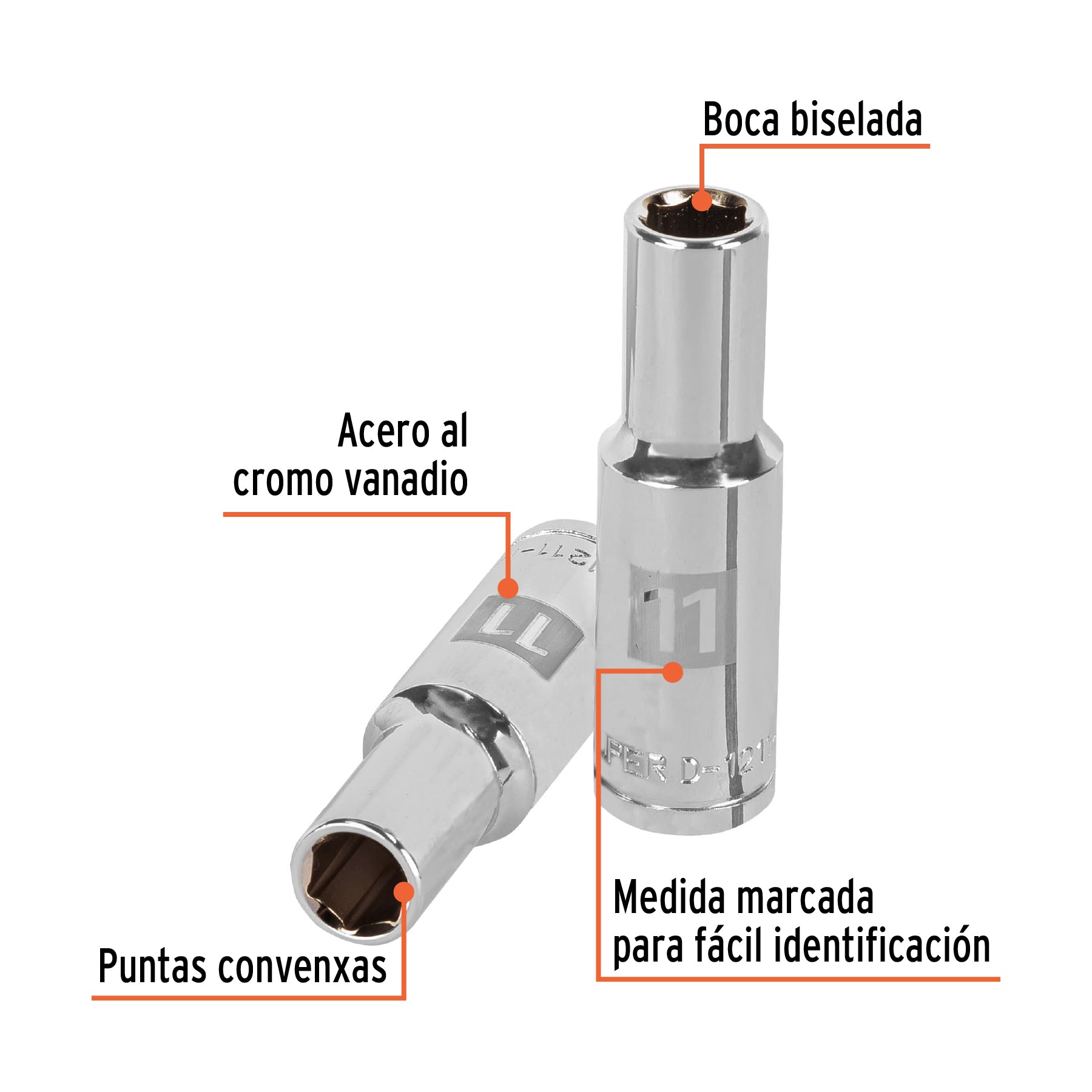 Dado largo de 11 mm, 6 puntas, cuadro 1/2", TRUPER
