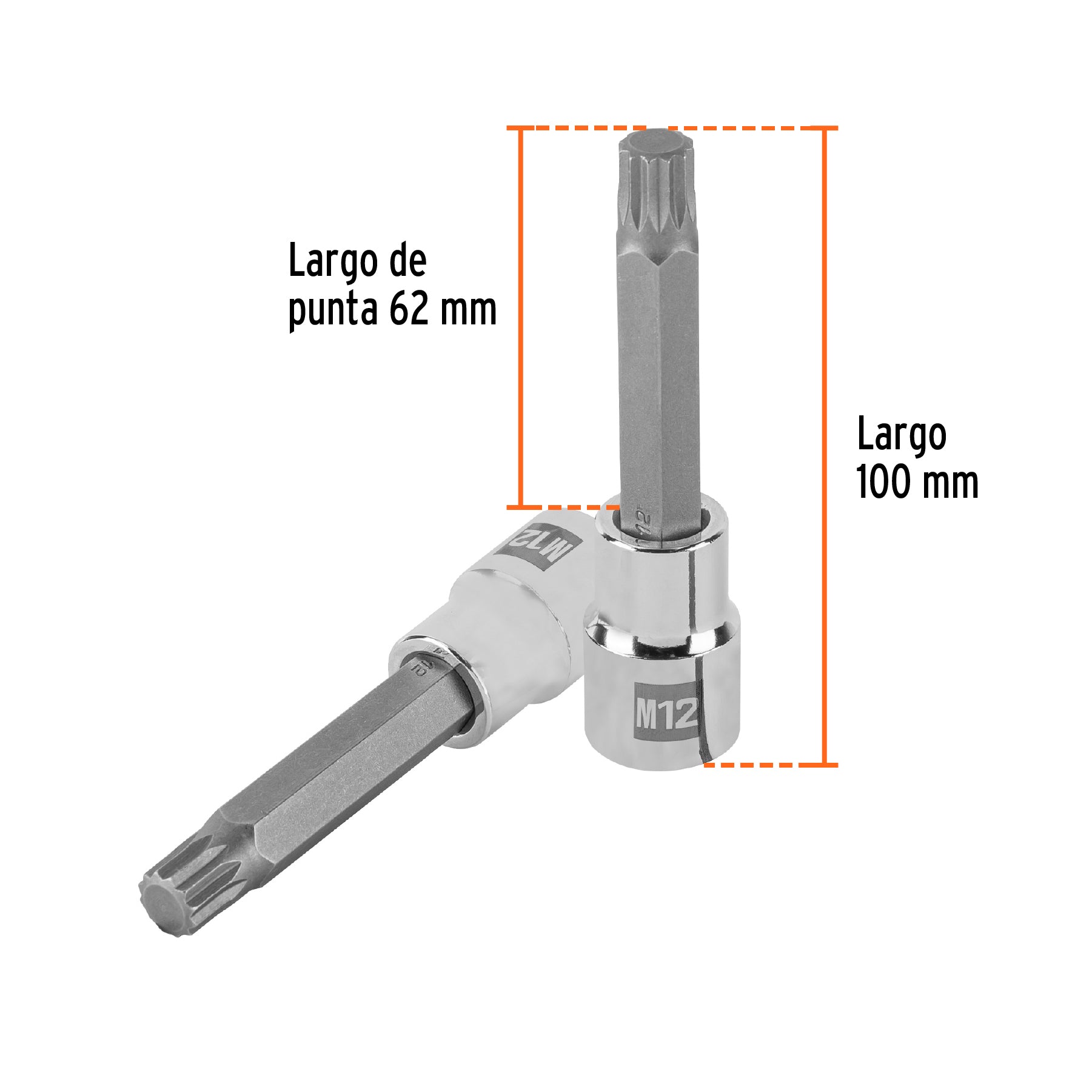 Dado punta larga bristol M12, cuadro 1/2", TRUPER
