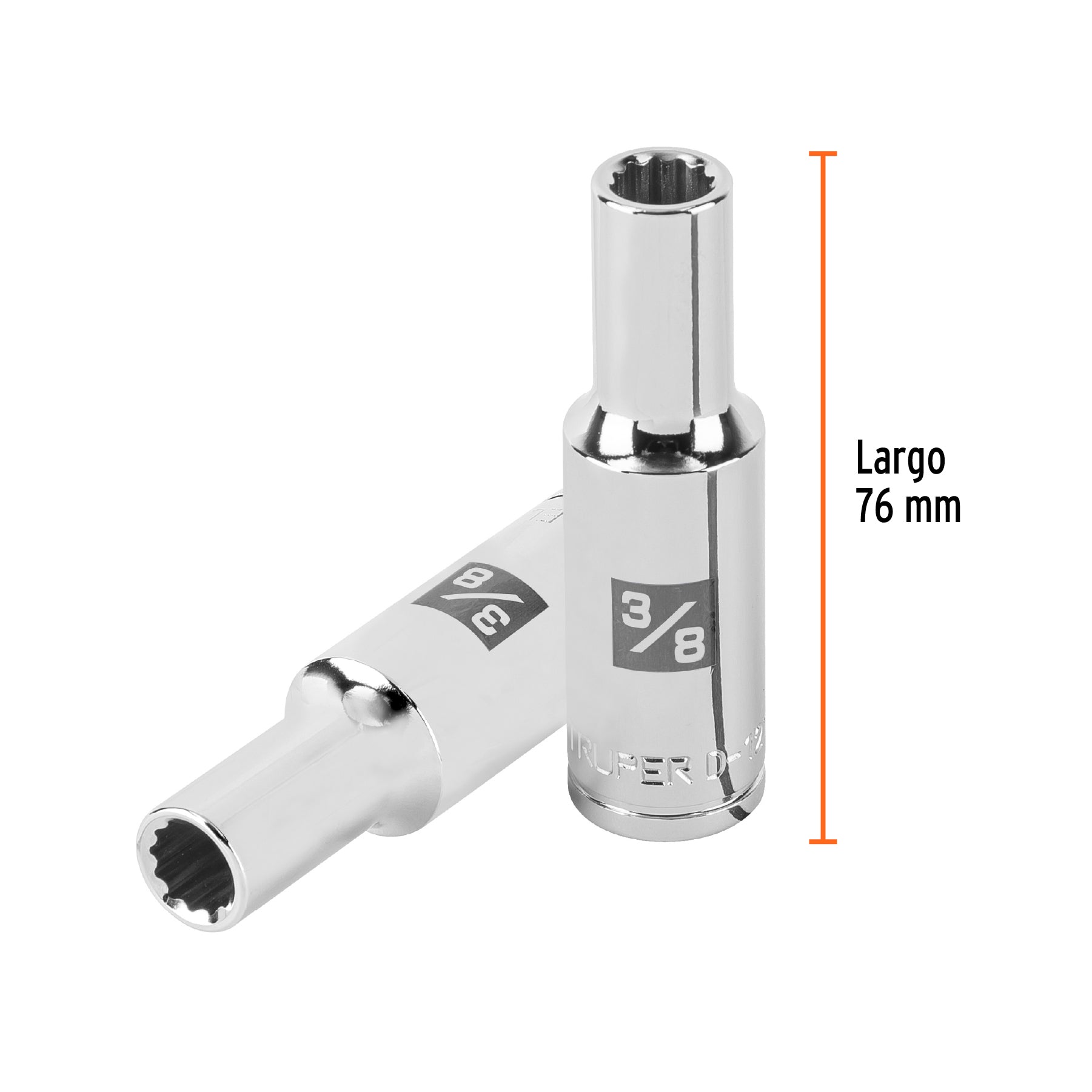 Dado largo de 3/8" 12 puntas, cuadro 1/2", TRUPER