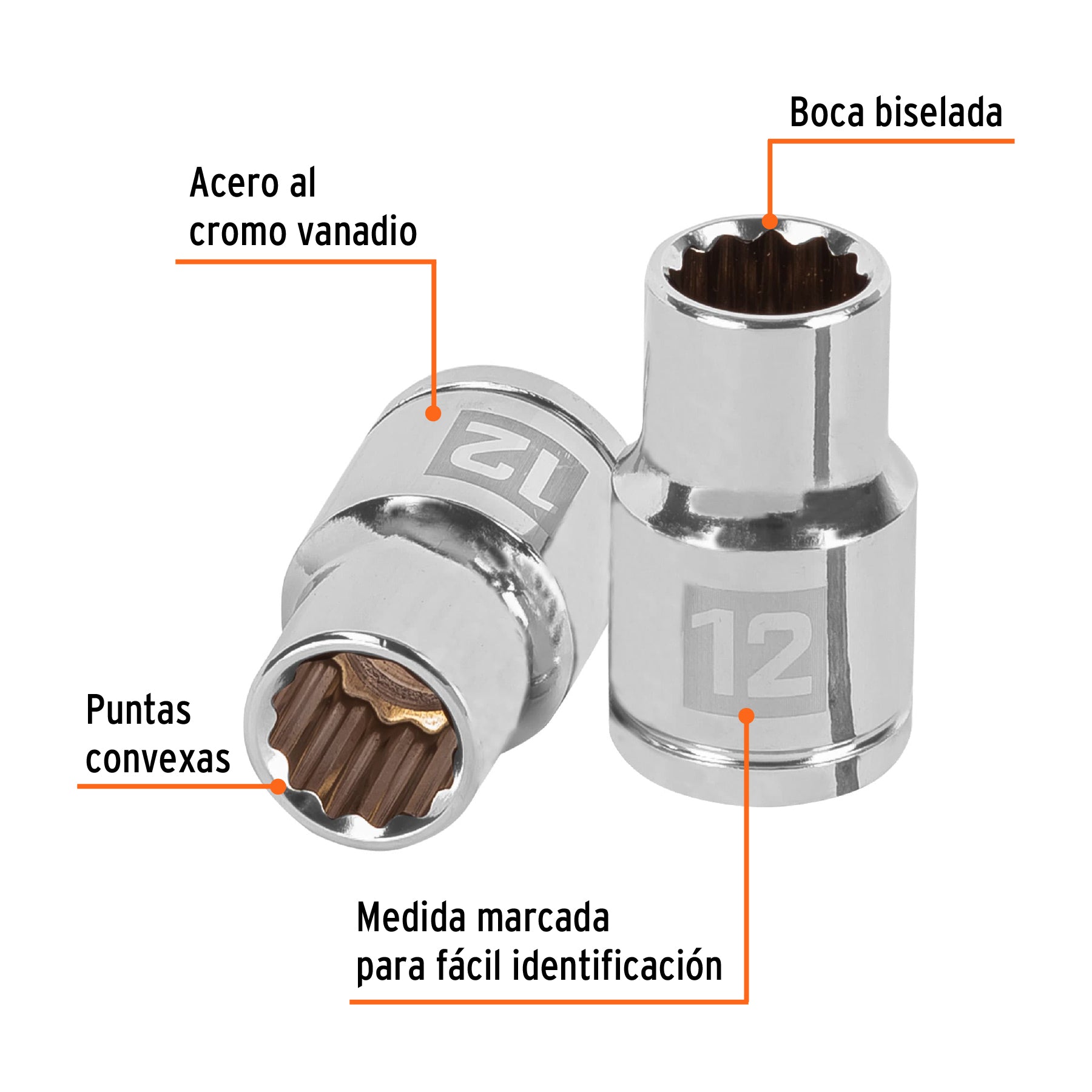 Dado de 12 mm, 12 puntas, cuadro 1/2", TRUPER