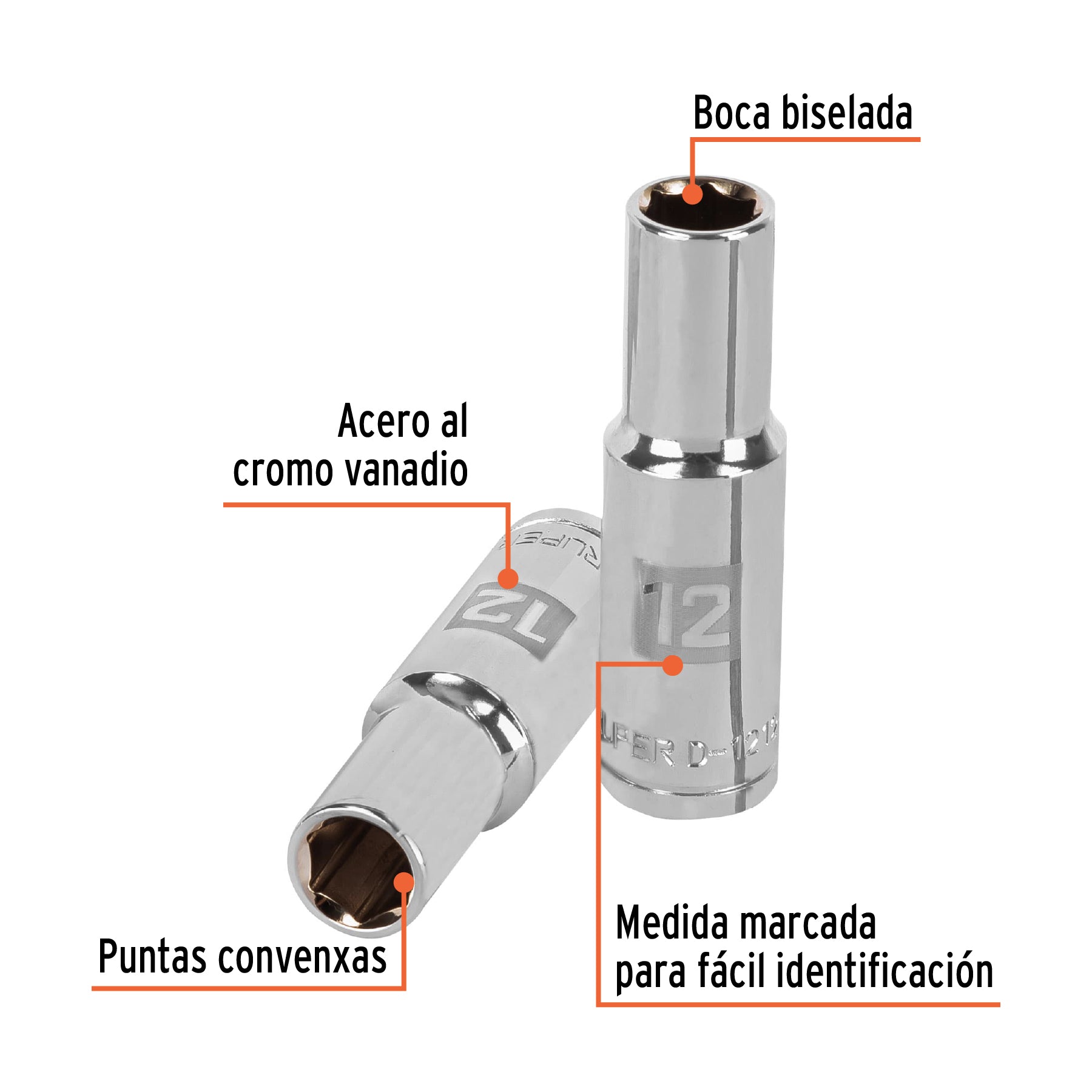 Dado largo de 12 mm, 6 puntas, cuadro 1/2", TRUPER
