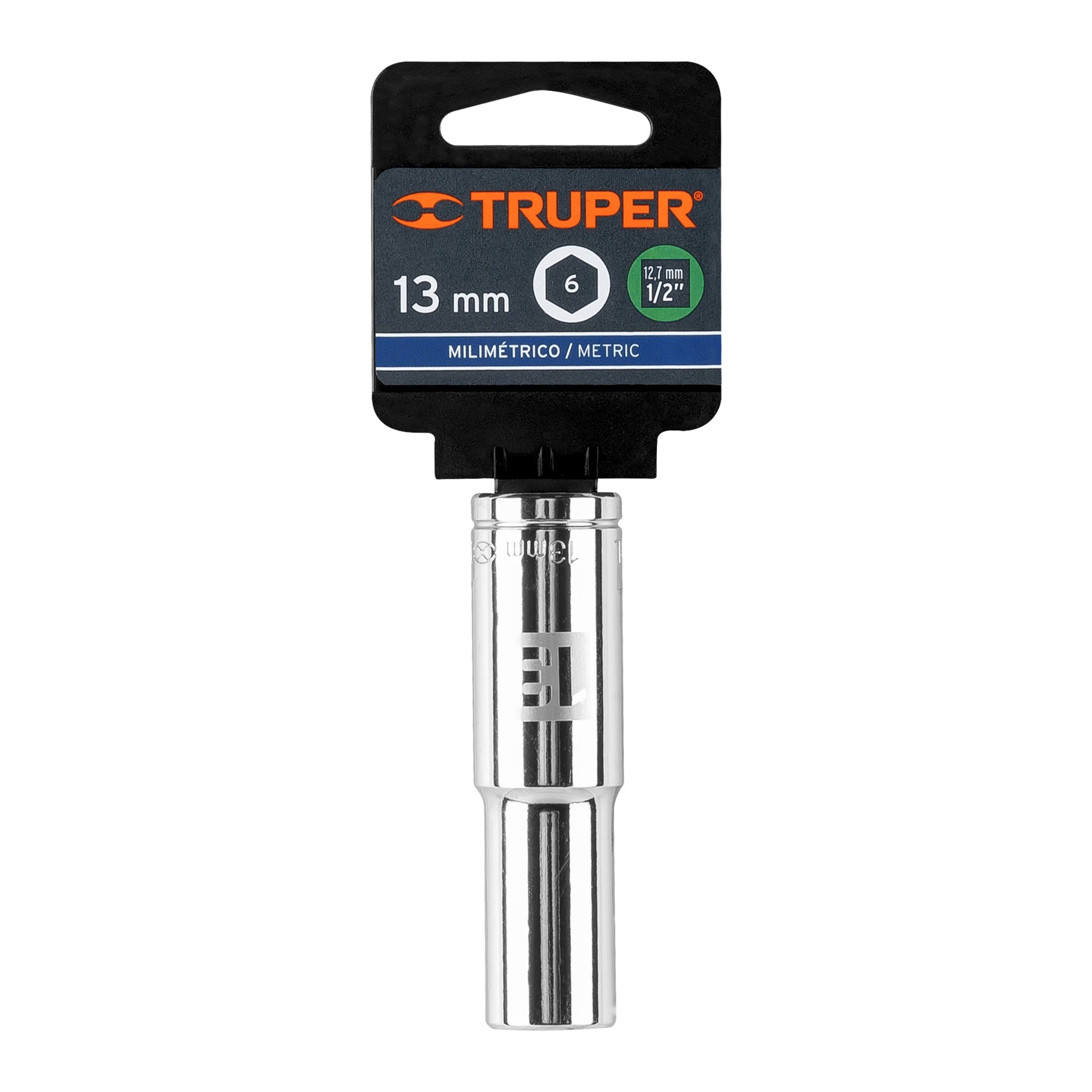 Dado largo de 13 mm, 6 puntas, cuadro 1/2", TRUPER
