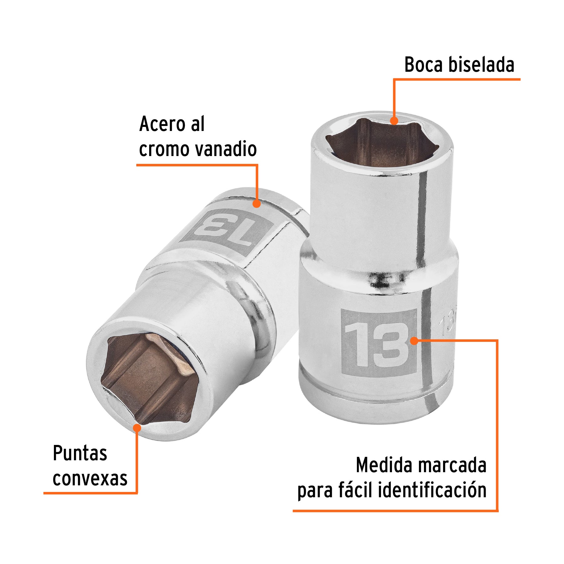 Dado de 13 mm, 6 puntas, cuadro 1/2", TRUPER