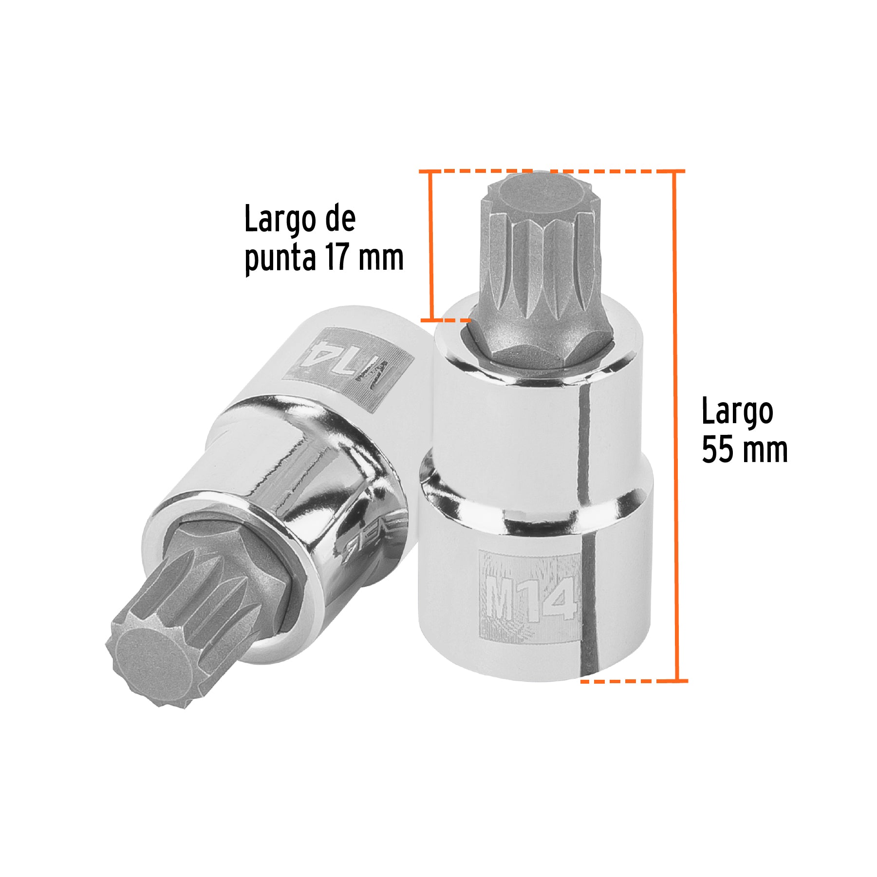 Dado punta corta bristol M14, cuadro 1/2", TRUPER