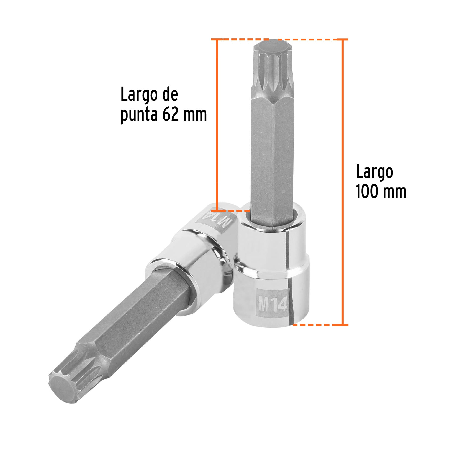 Dado punta larga bristol M14, cuadro 1/2", TRUPER