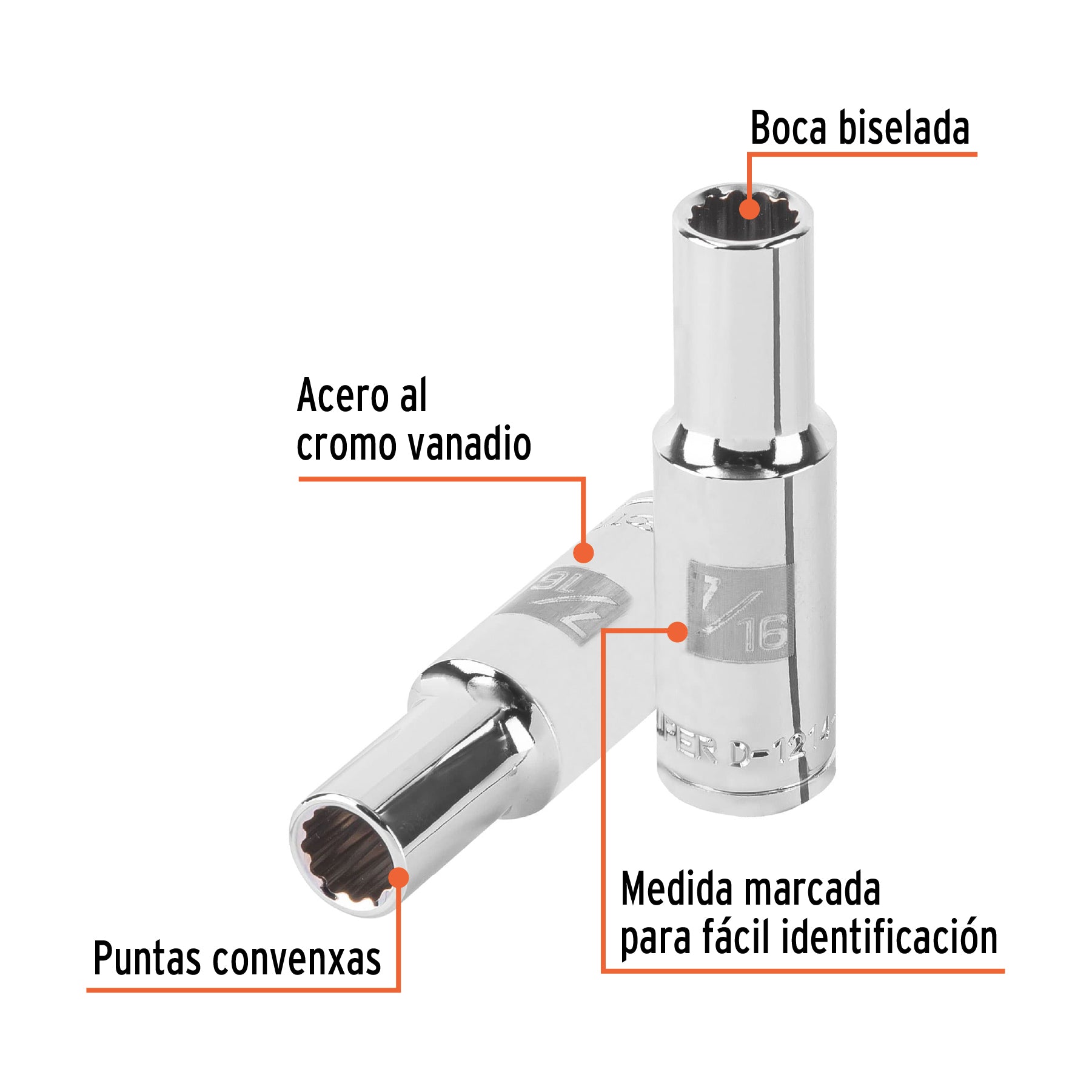 Dado largo de 7/16" 12 puntas, cuadro 1/2", TRUPER
