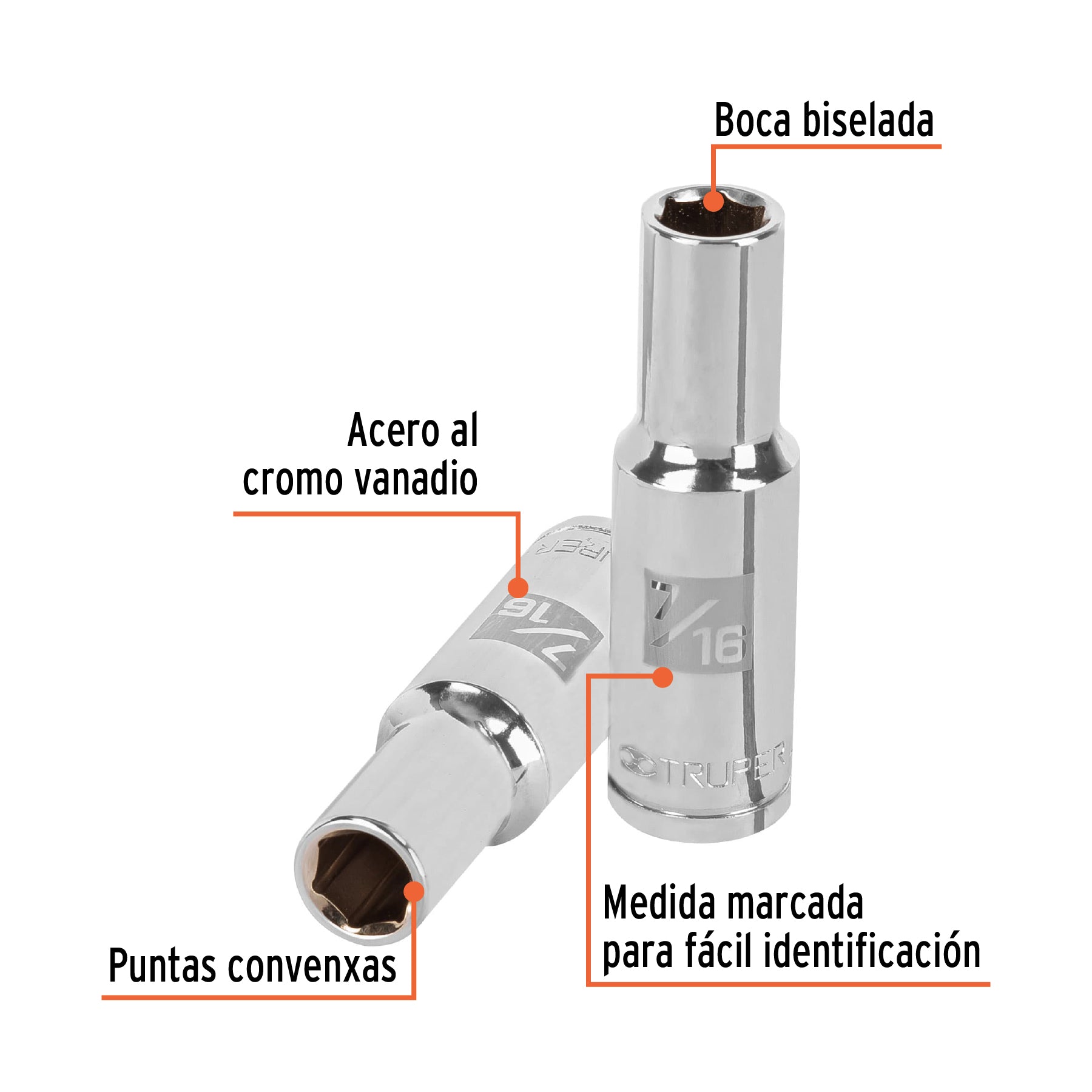 Dado largo de 7/16", 6 puntas, cuadro 1/2", TRUPER