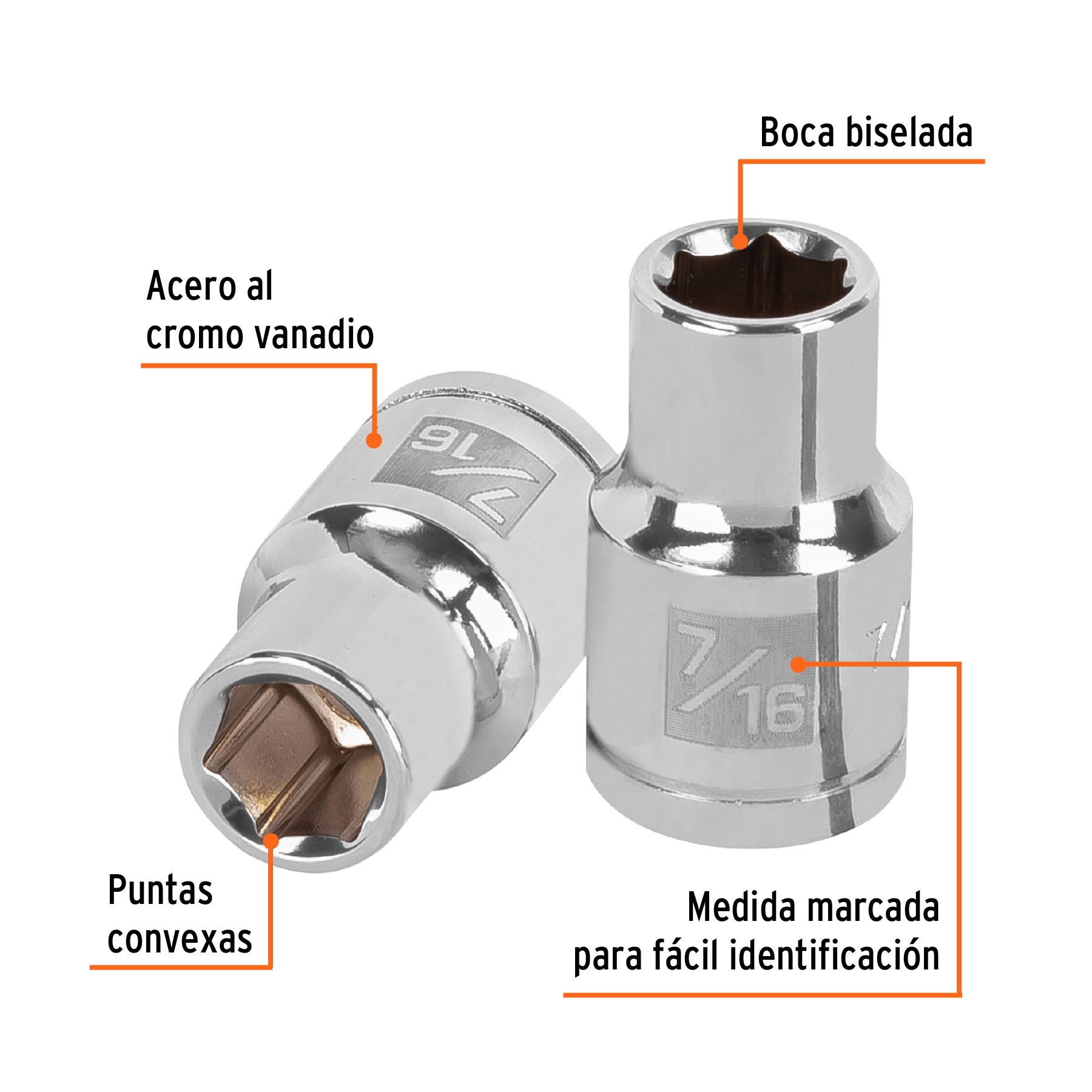 Dado de 7/16", 6 puntas, cuadro 1/2", TRUPER