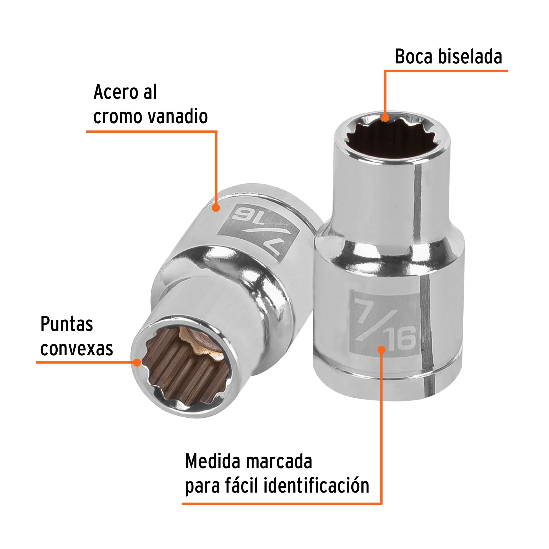 Dado de 7/16", 12 puntas, cuadro 1/2", TRUPER