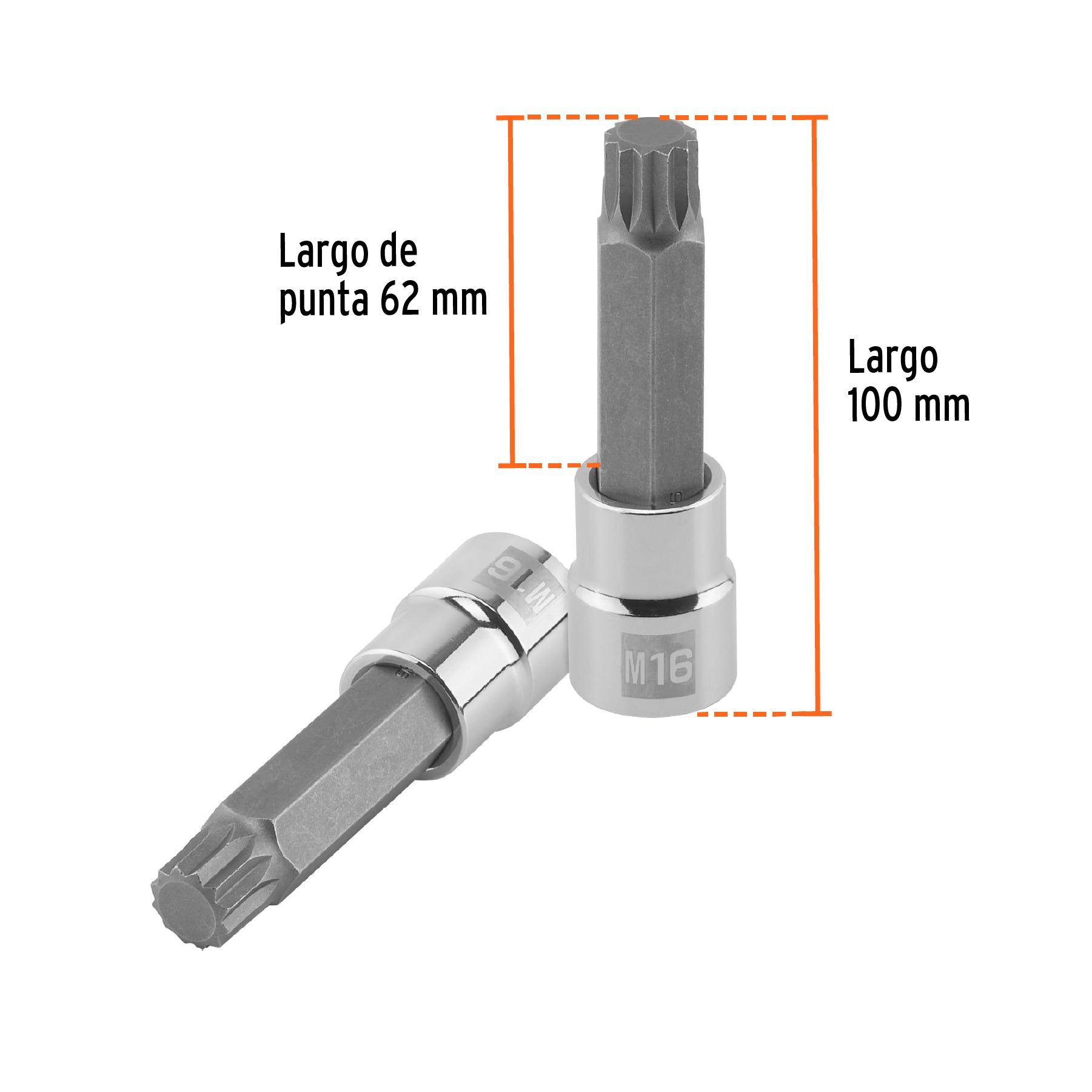 Dado punta larga bristol M16, cuadro 1/2", TRUPER