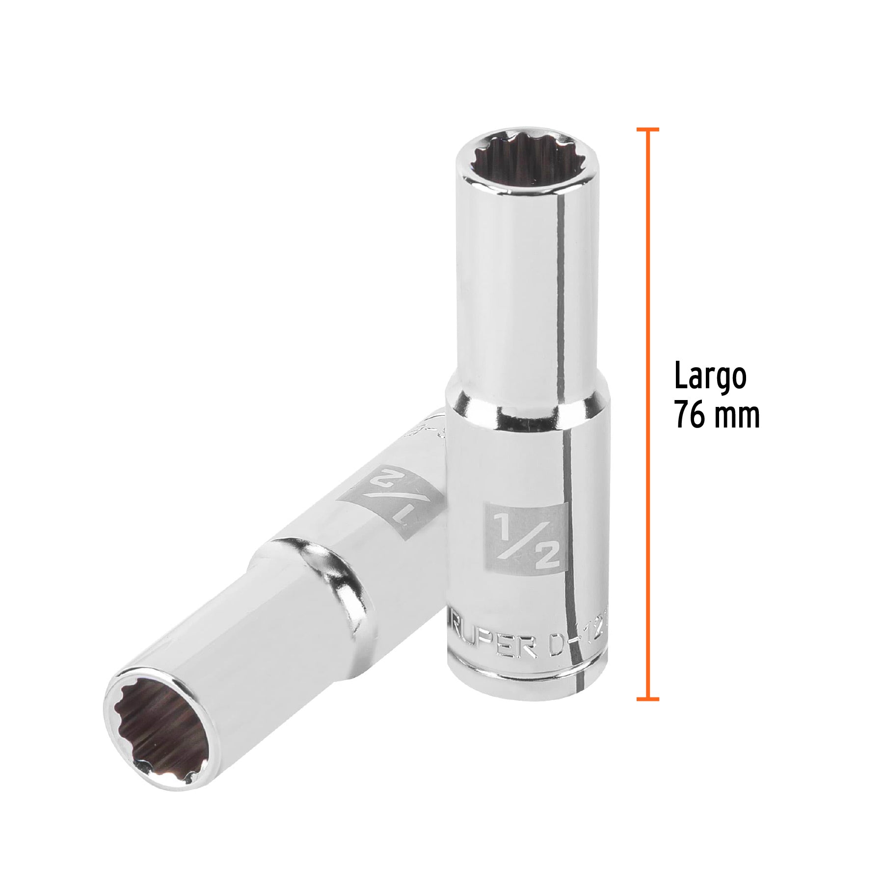 Dado largo de 1/2", 12 puntas, cuadro 1/2", TRUPER