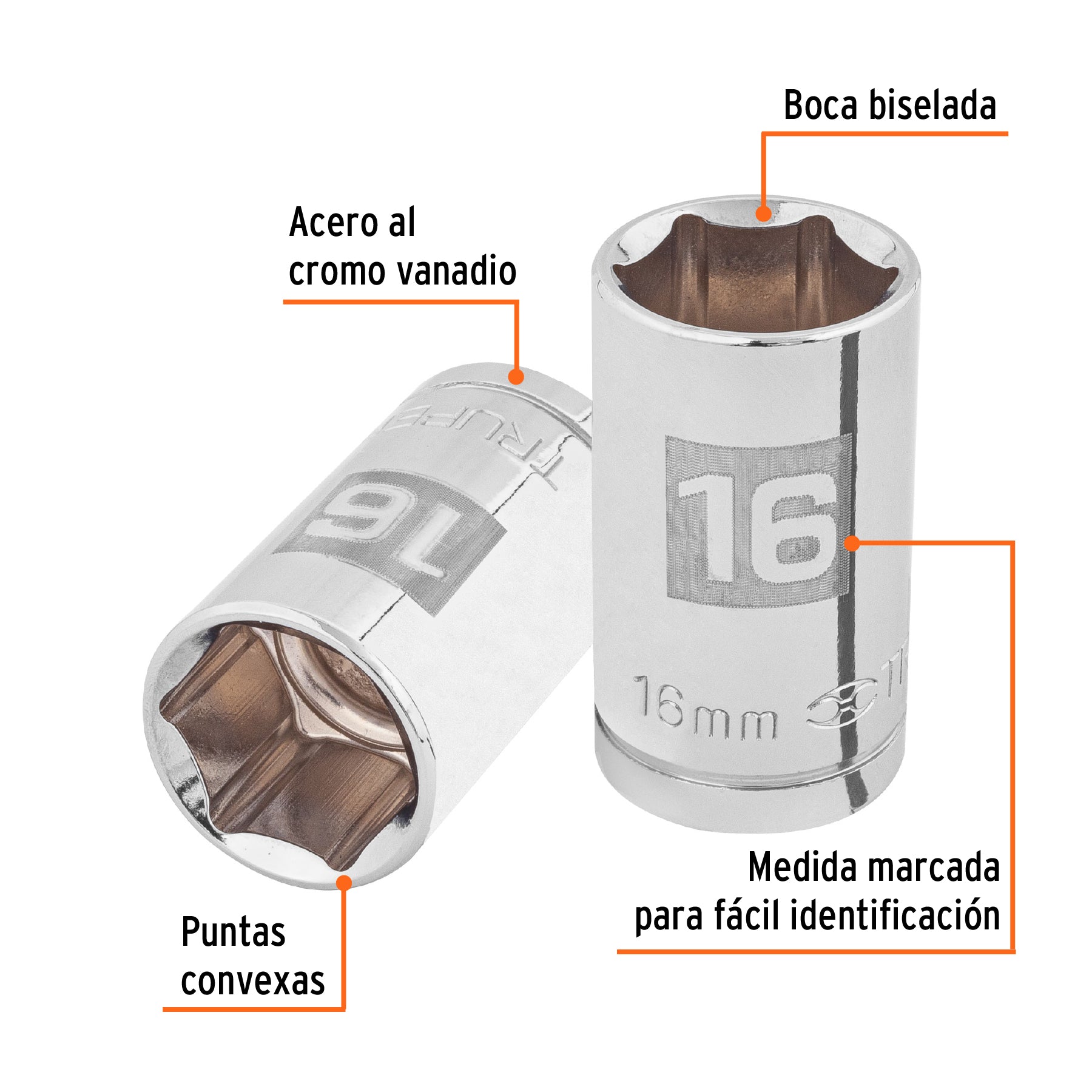 Dado de 16 mm, 6 puntas, cuadro 1/2", TRUPER