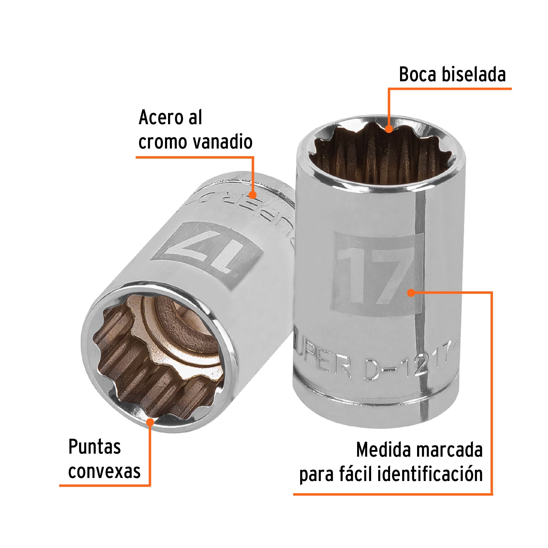 Dado de 17 mm, 12 puntas, cuadro 1/2", TRUPER