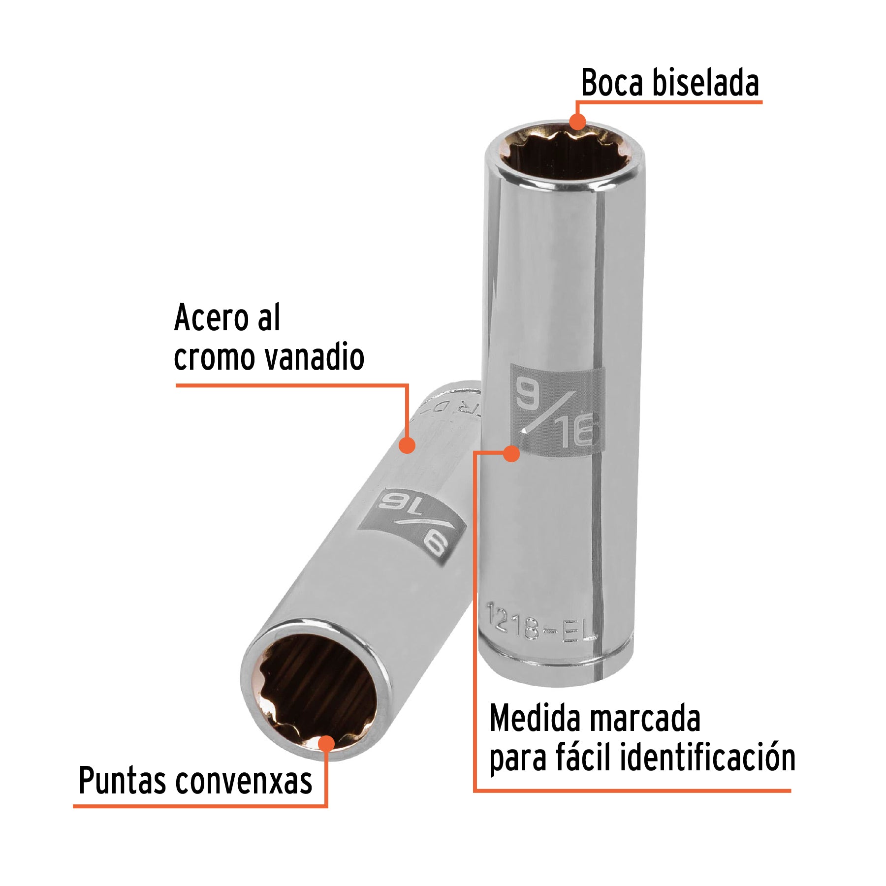 Dado largo de 9/16", 12 puntas, cuadro 1/2", TRUPER