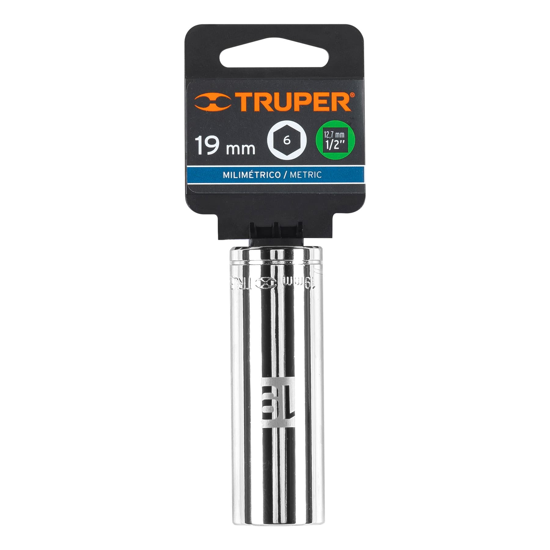 Dado largo de 19 mm, 6 puntas, cuadro 1/2", TRUPER