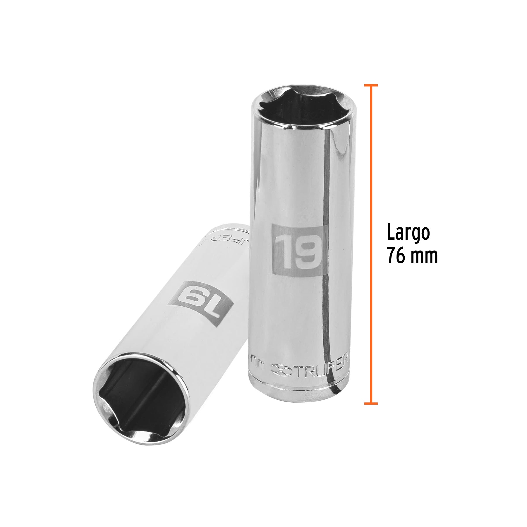 Dado largo de 19 mm, 6 puntas, cuadro 1/2", TRUPER