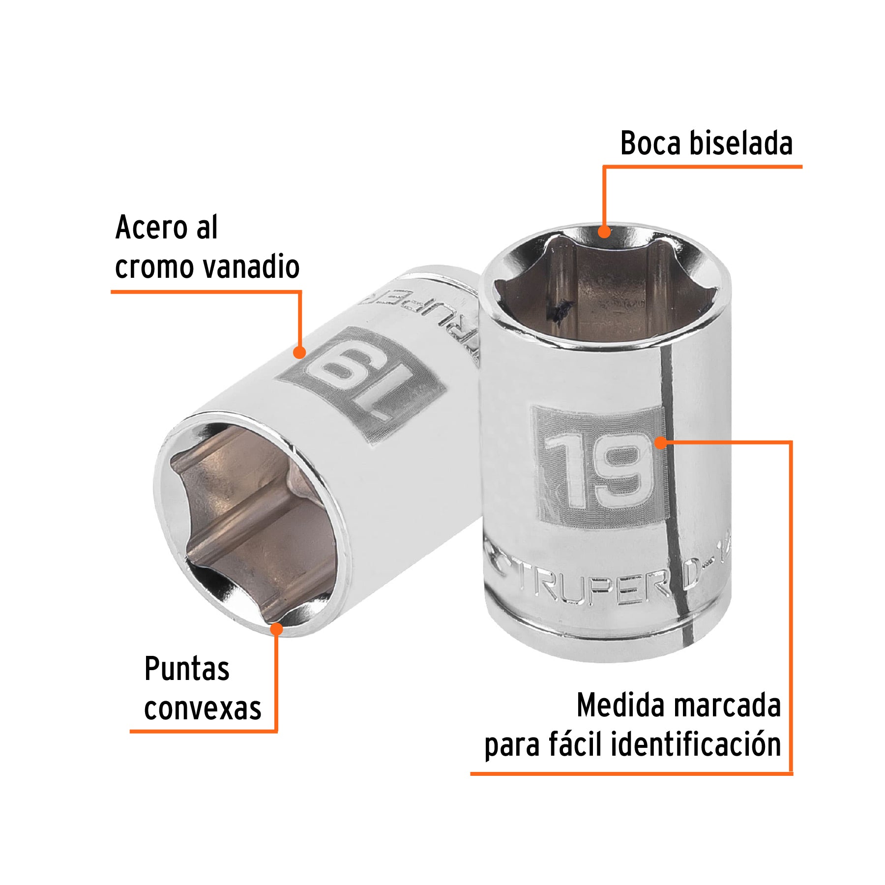 Dado de 19 mm, 6 puntas, cuadro 1/2", TRUPER