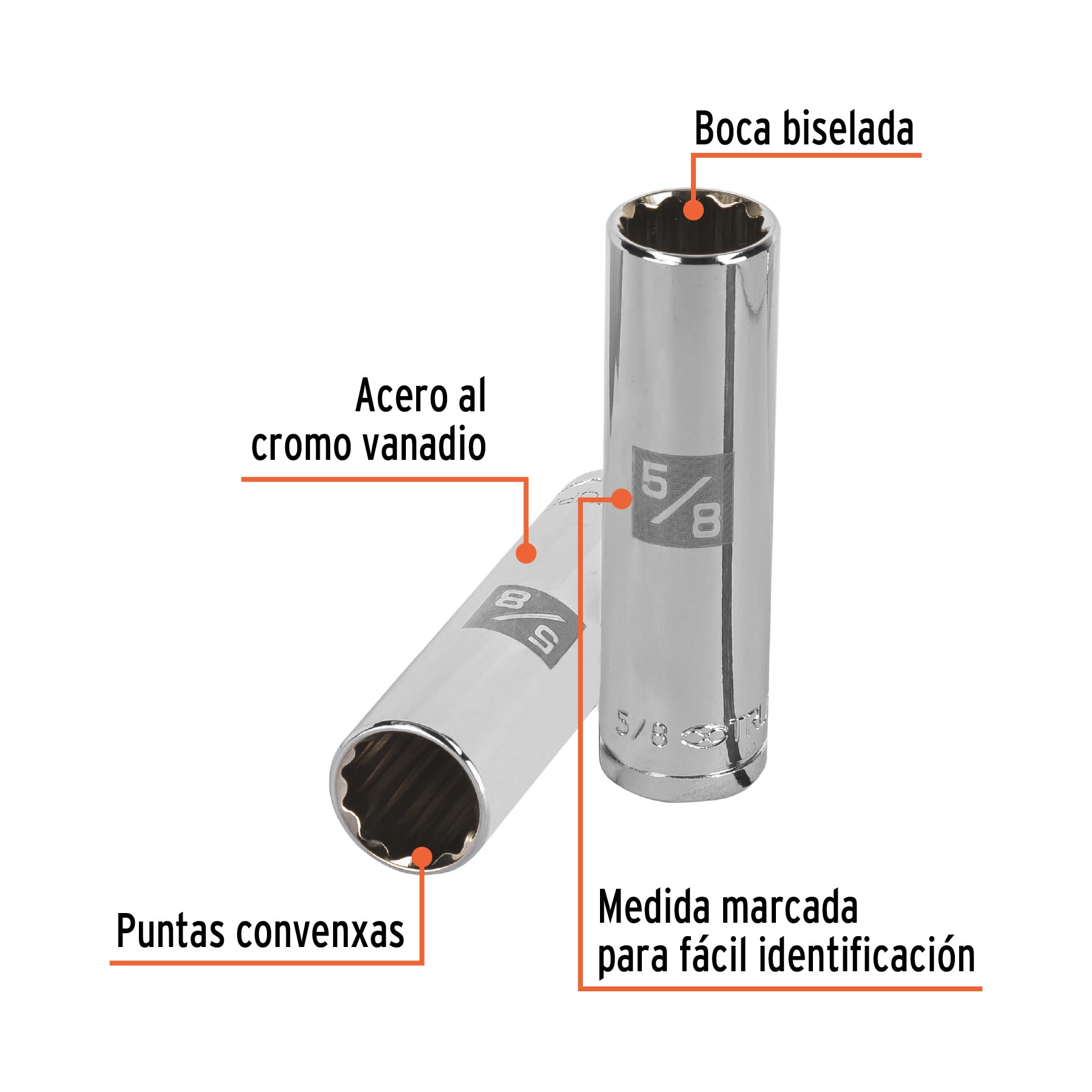Dado largo de 5/8", 12 puntas, cuadro 1/2", TRUPER