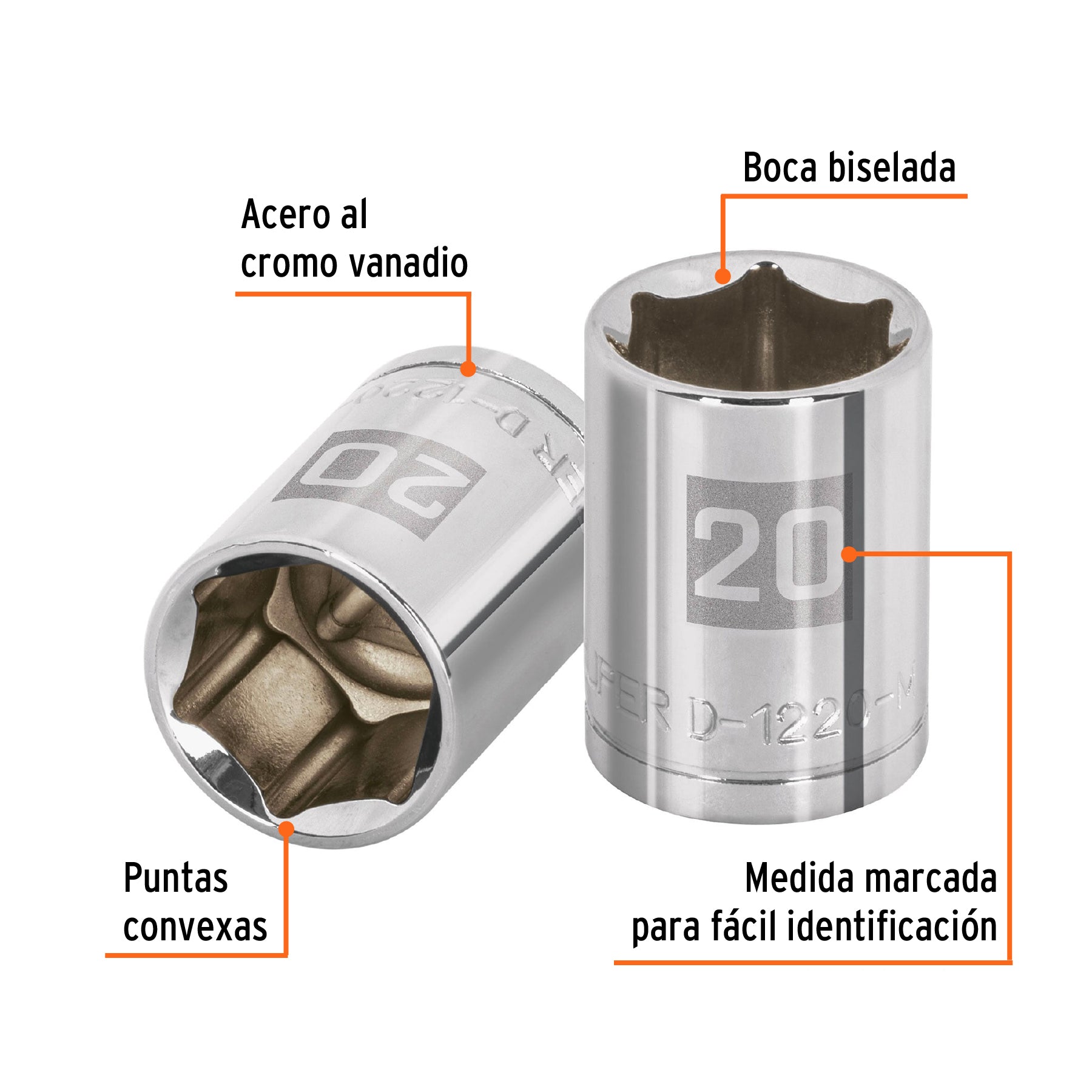 Dado de 20 mm, 6 puntas, cuadro 1/2", TRUPER