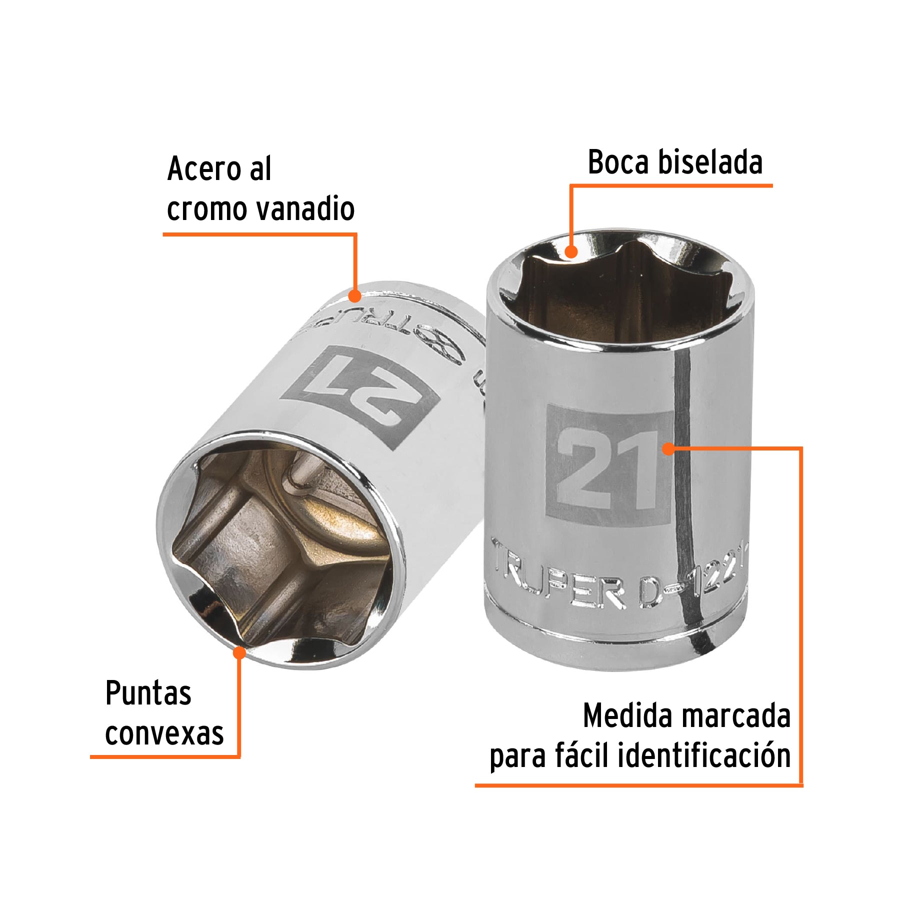 Dado de 21 mm, 6 puntas, cuadro 1/2", TRUPER
