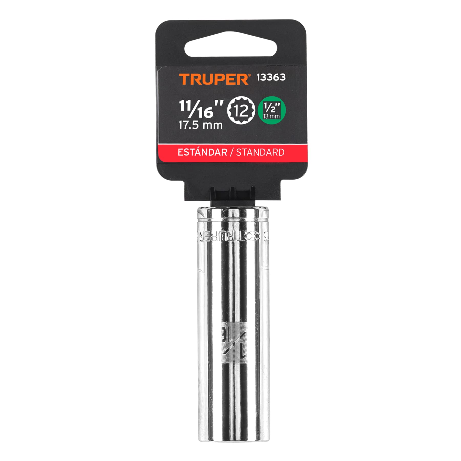 Dado largo de 11/16", 12 puntas, cuadro 1/2", TRUPER