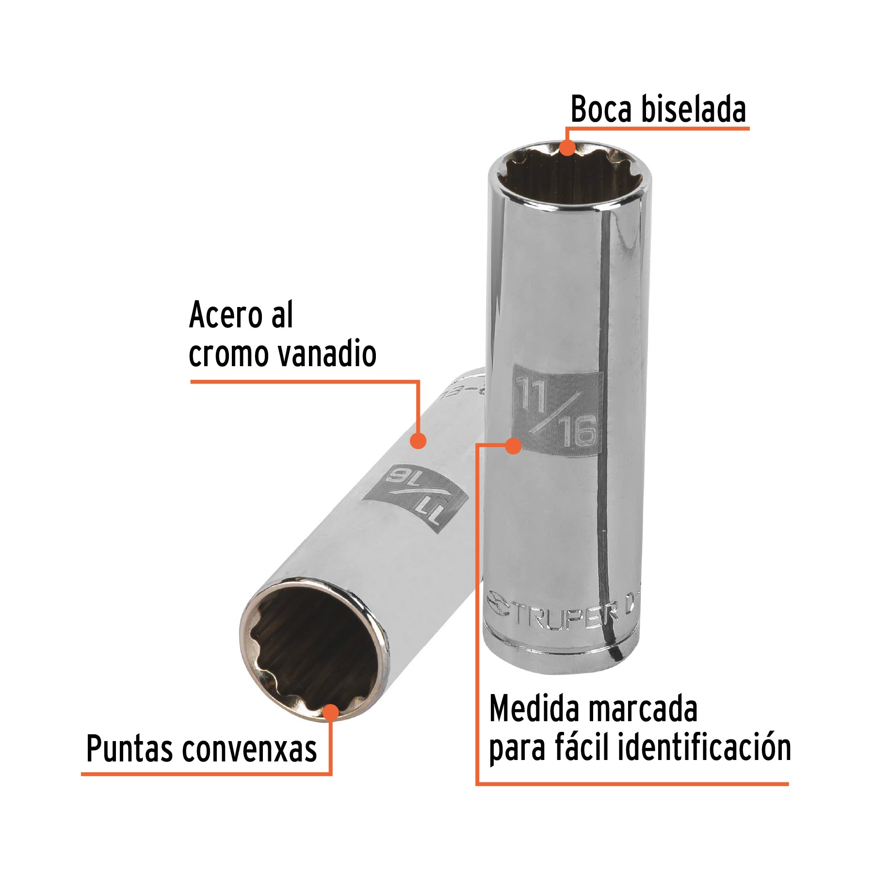 Dado largo de 11/16", 12 puntas, cuadro 1/2", TRUPER