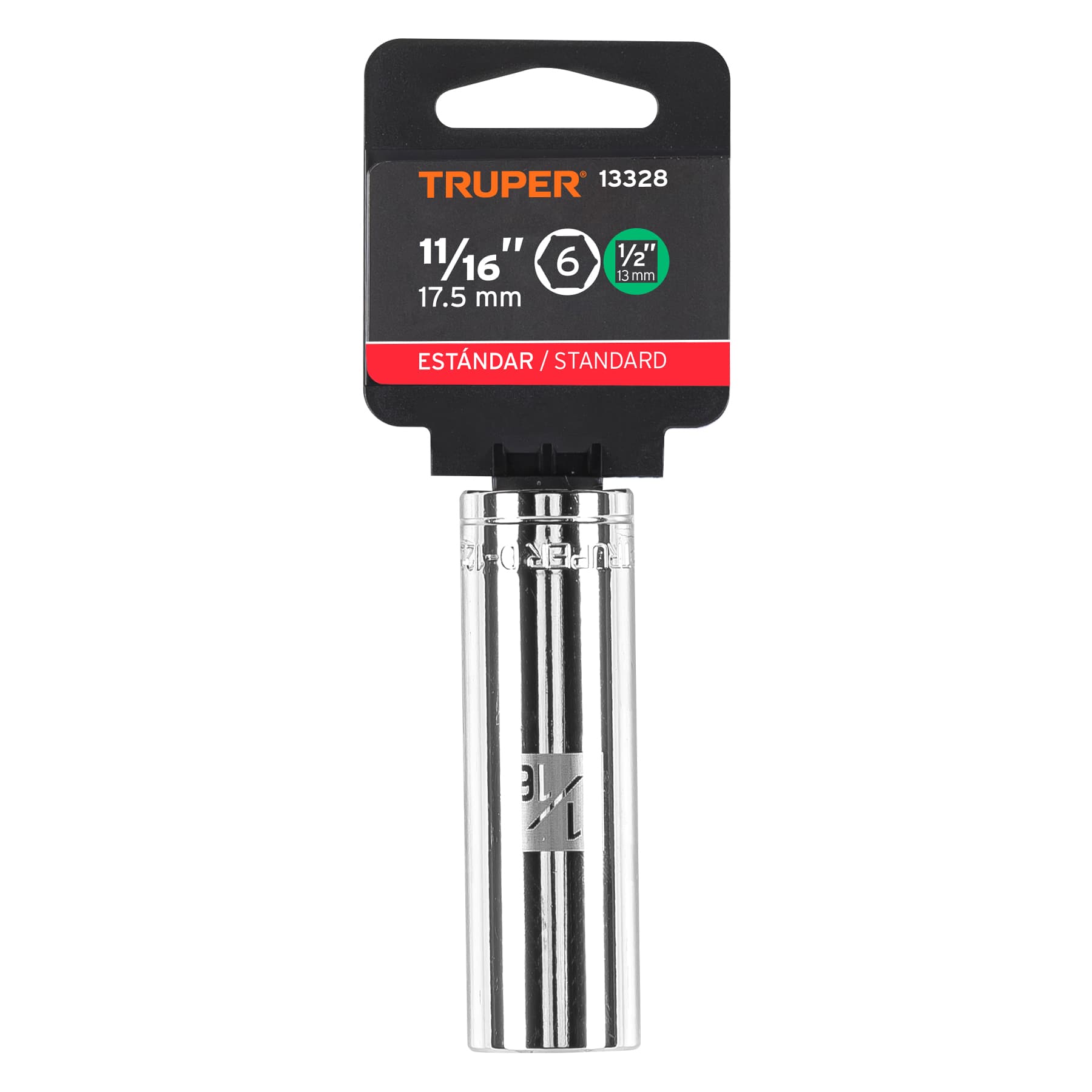 Dado largo de 11/16", 6 puntas, cuadro 1/2", TRUPER