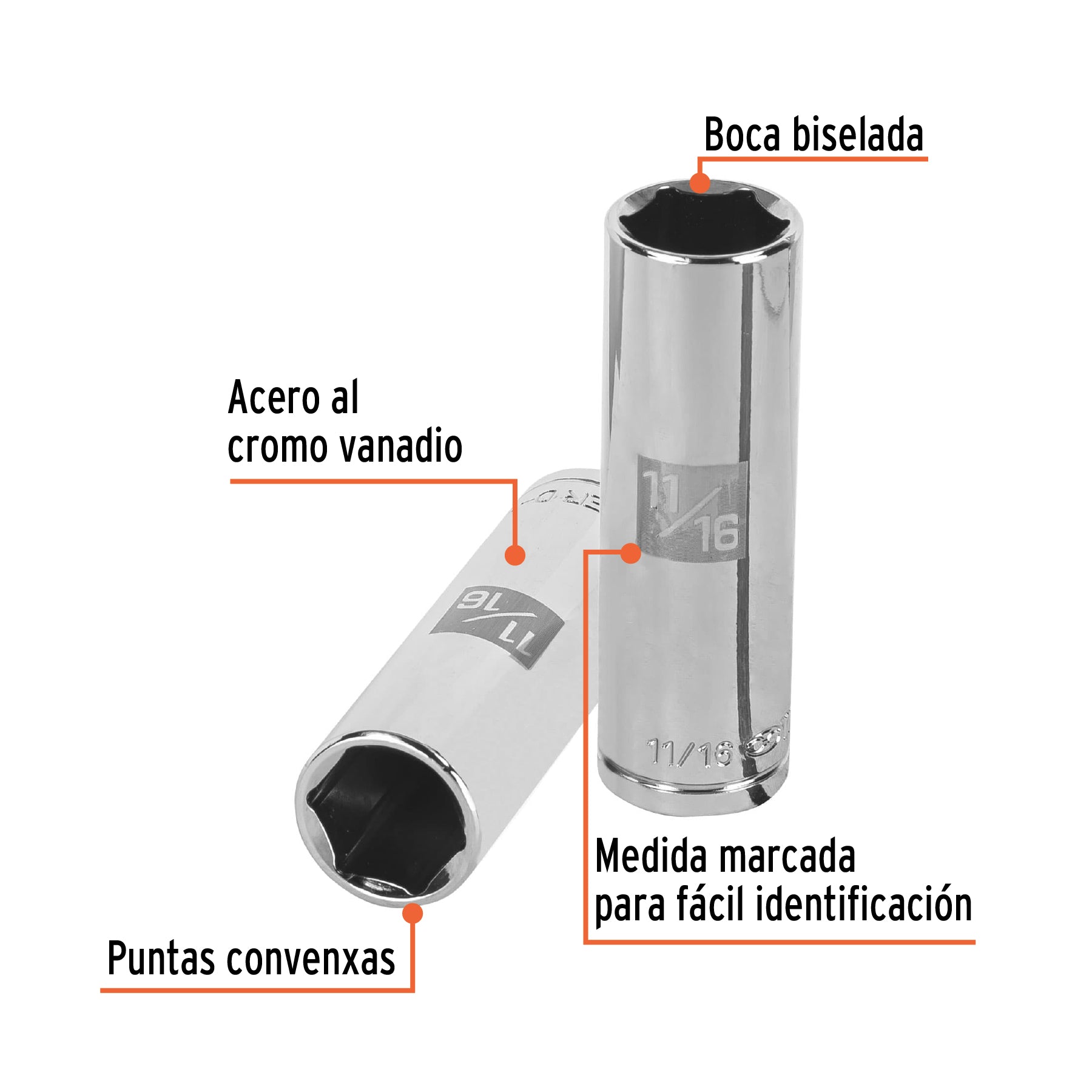Dado largo de 11/16", 6 puntas, cuadro 1/2", TRUPER