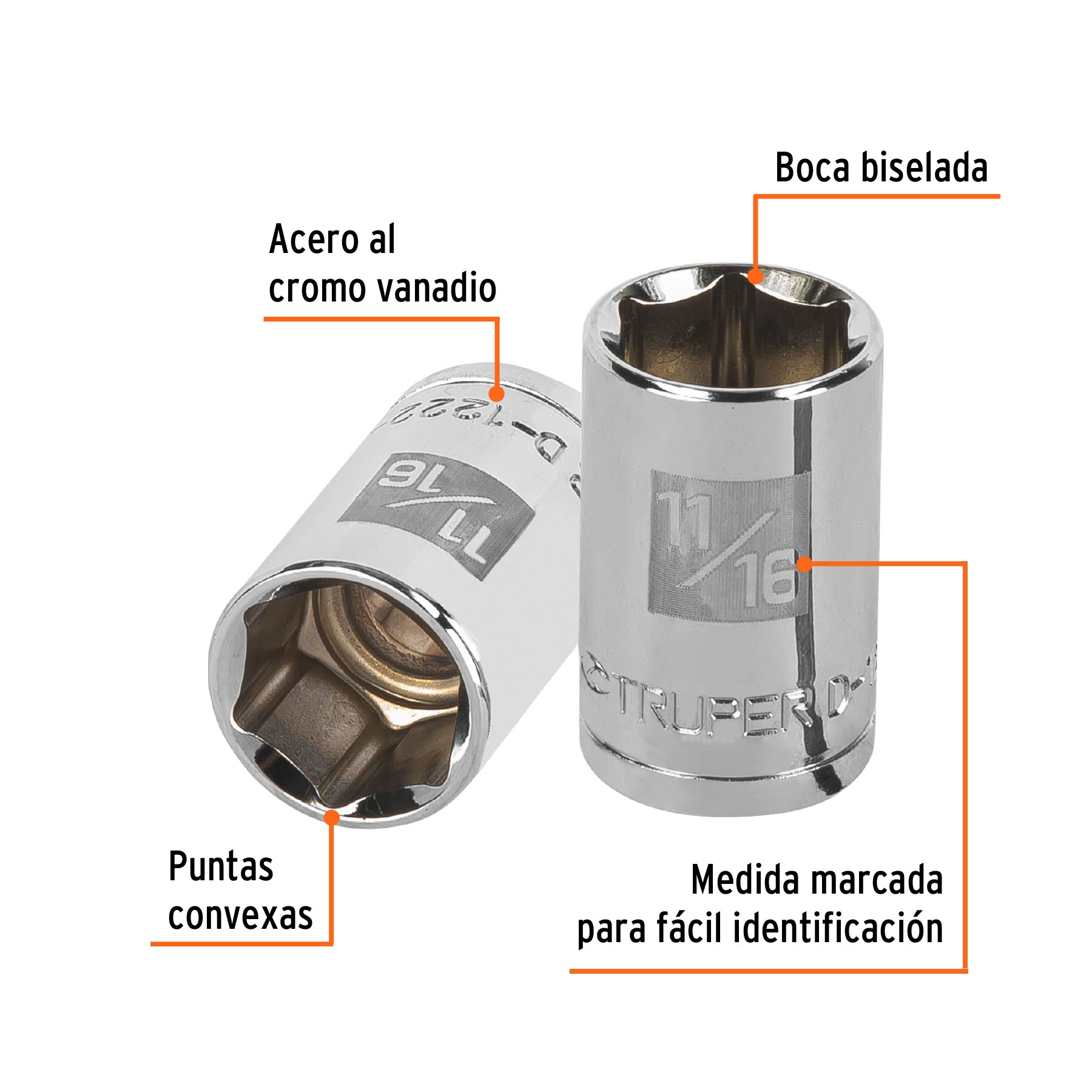 Dado de 11/16", 6 puntas, cuadro 1/2", TRUPER