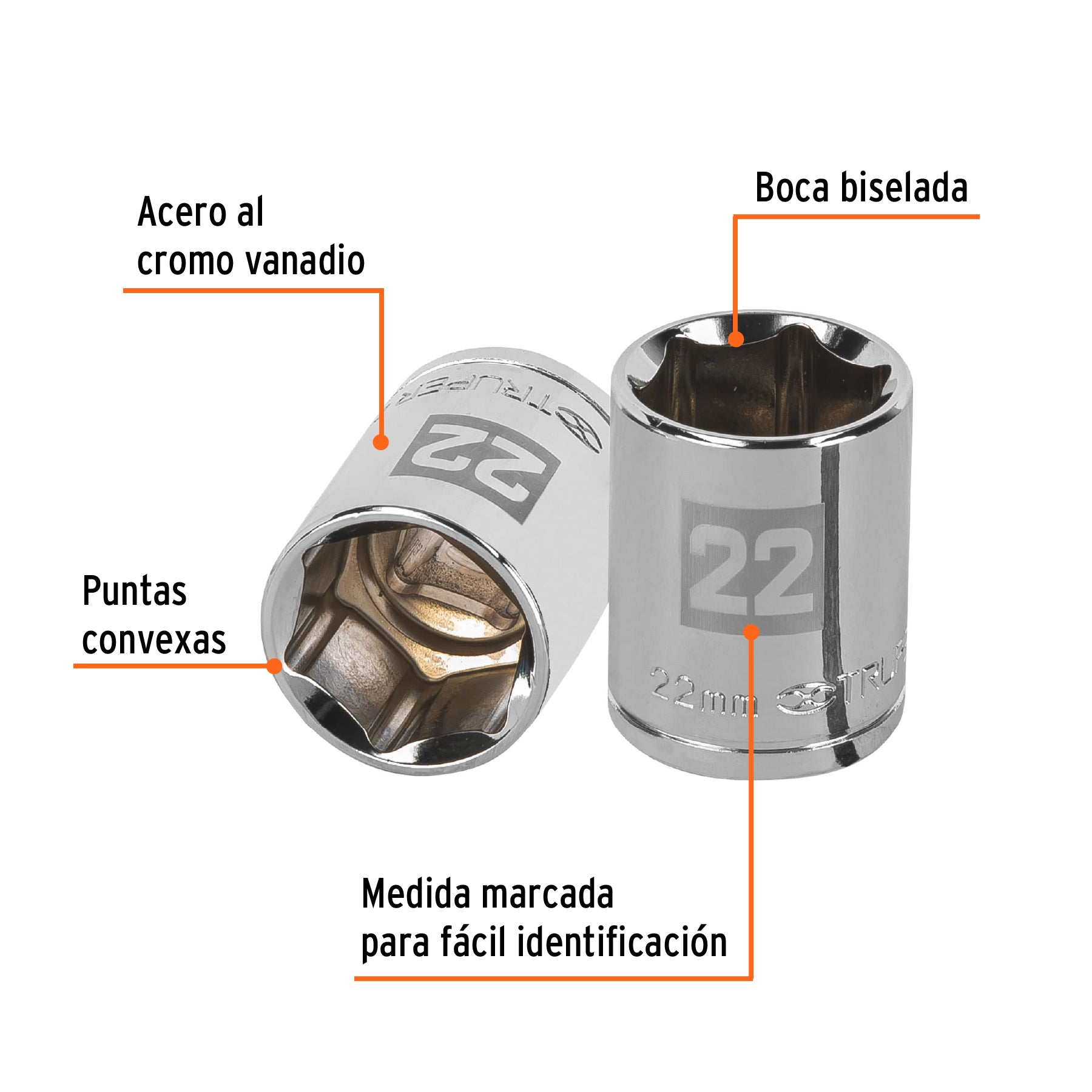 Dado de 22 mm, 6 puntas, cuadro 1/2", TRUPER