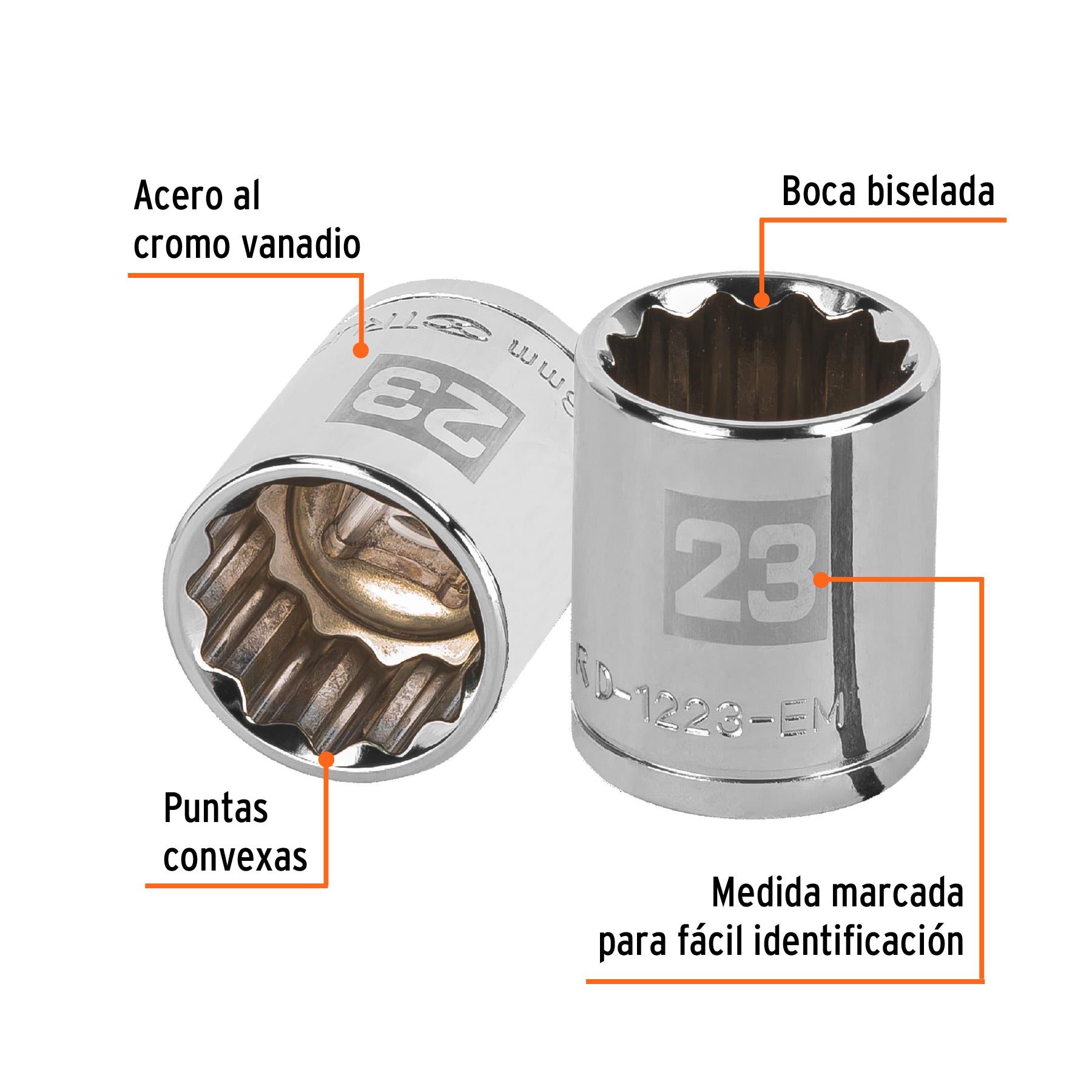 Dado de 23 mm, 12 puntas, cuadro 1/2", TRUPER