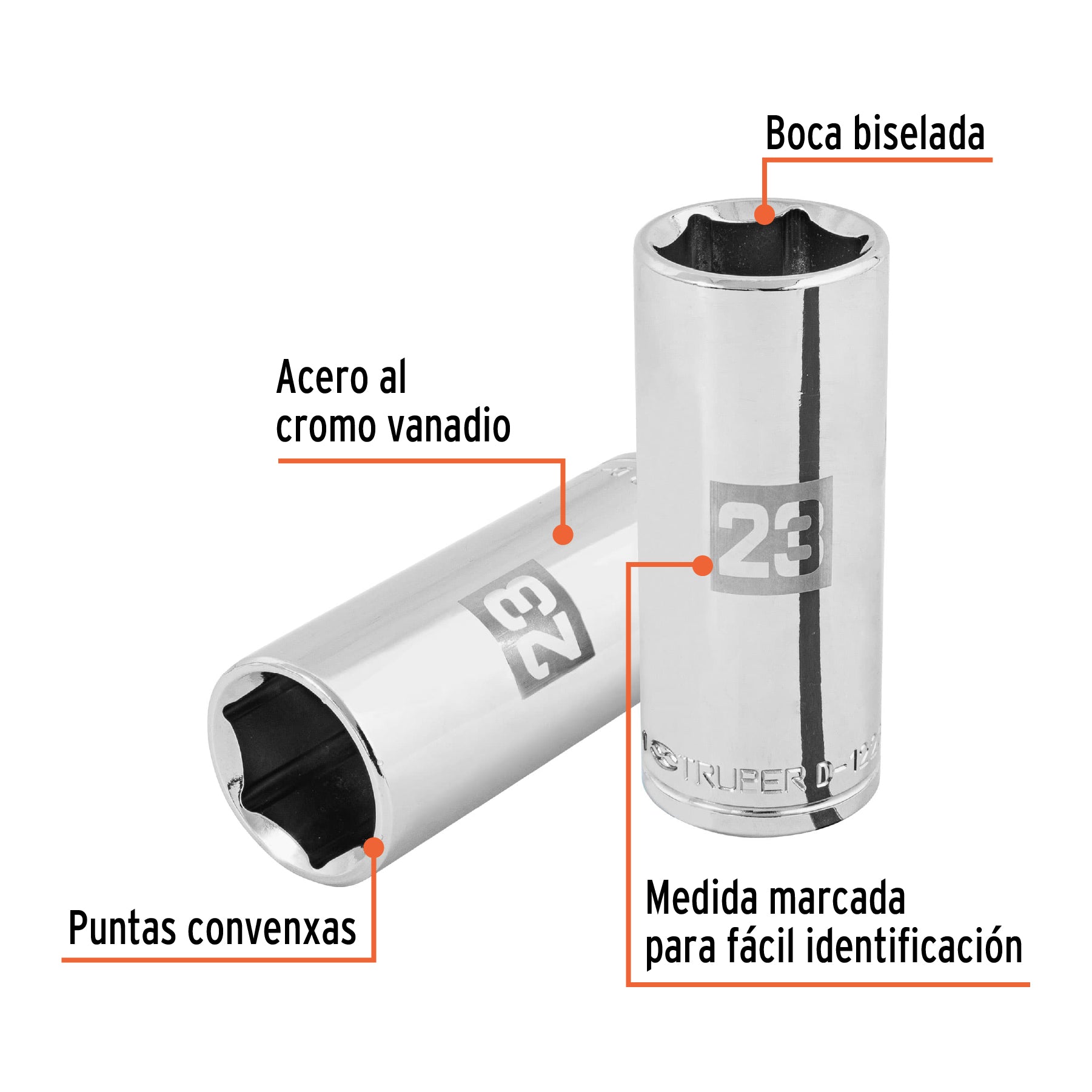 Dado largo de 23 mm, 6 puntas, cuadro 1/2", TRUPER
