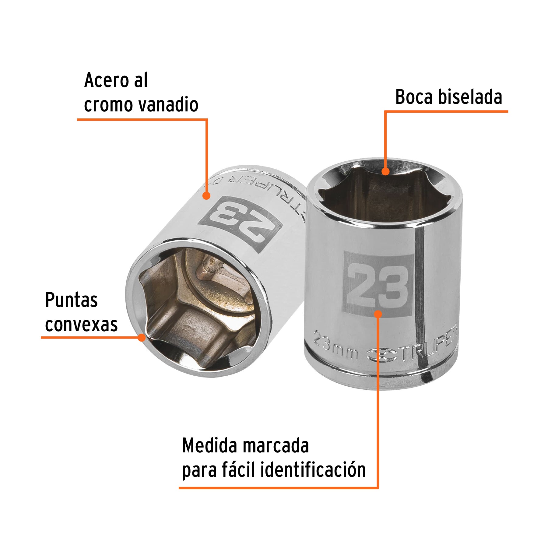 Dado de 23 mm, 6 puntas, cuadro 1/2", TRUPER