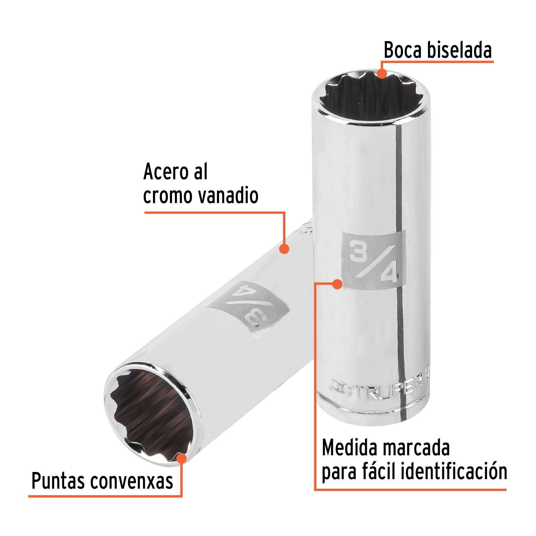 Dado largo de 3/4", 12 puntas, cuadro 1/2", TRUPER