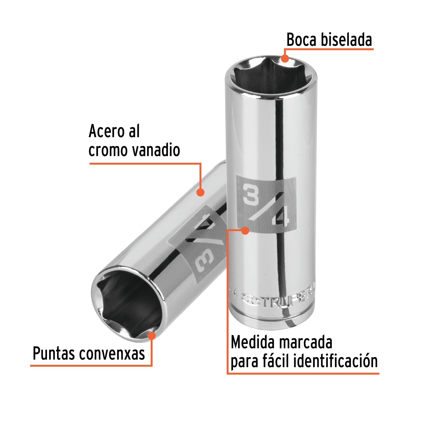 Dado largo de 3/4", 6 puntas, cuadro 1/2", TRUPER