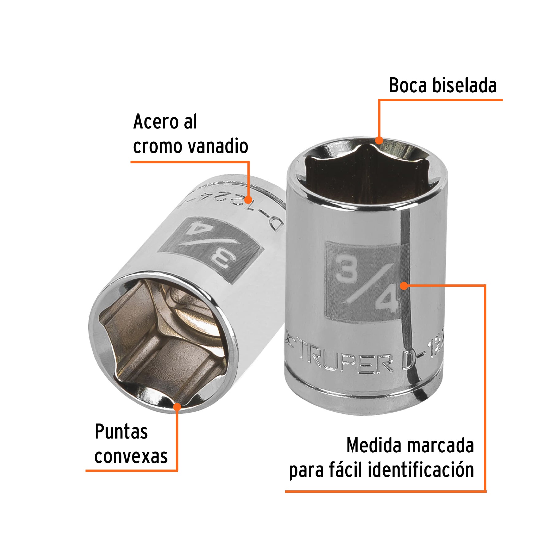 Dado de 3/4", 6 puntas, cuadro 1/2", TRUPER