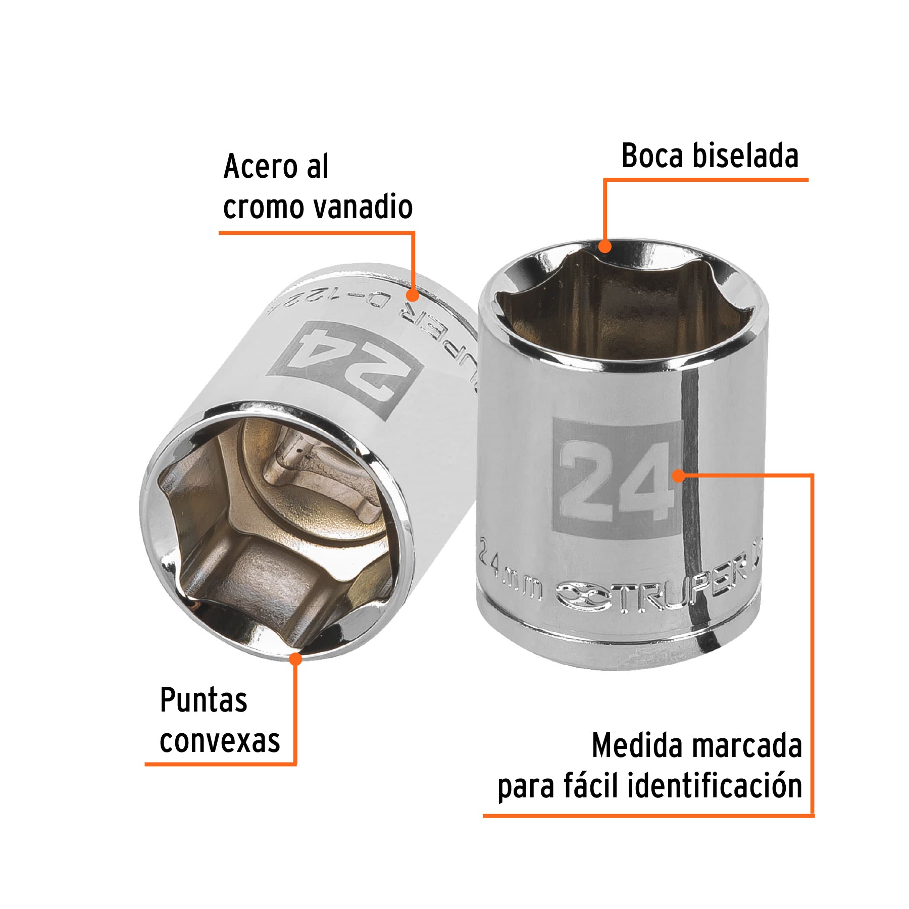 Dado de 24 mm, 6 puntas, cuadro 1/2", TRUPER