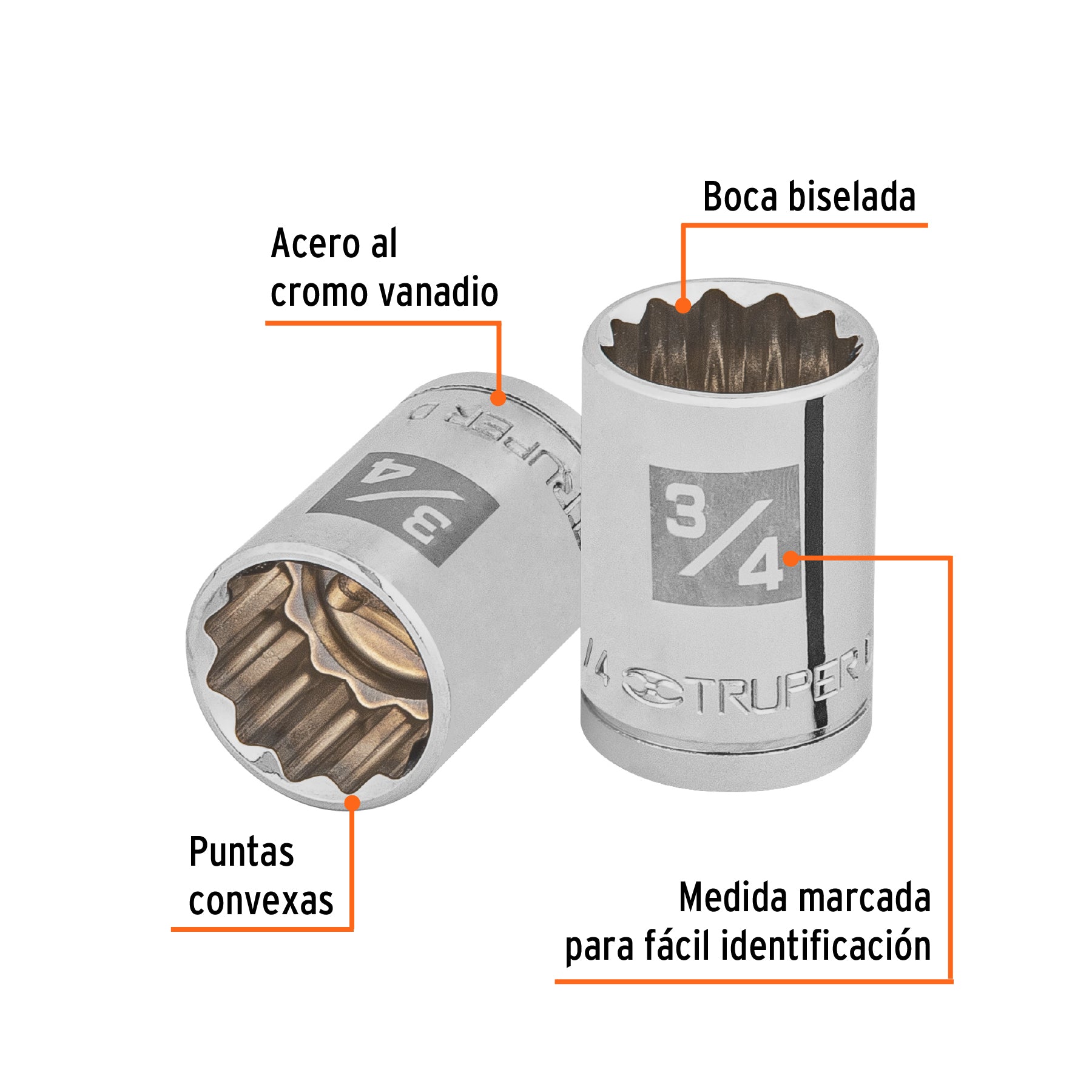 Dado de 3/4", 12 puntas, cuadro 1/2", TRUPER
