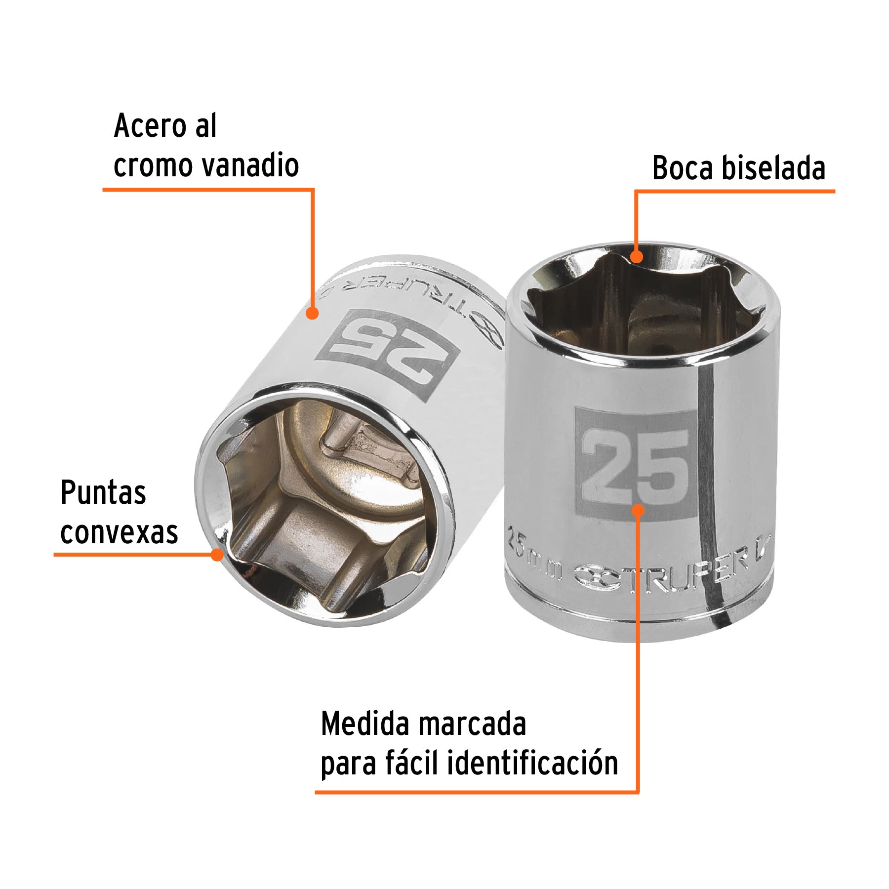 Dado de 25 mm, 6 puntas, cuadro 1/2", TRUPER