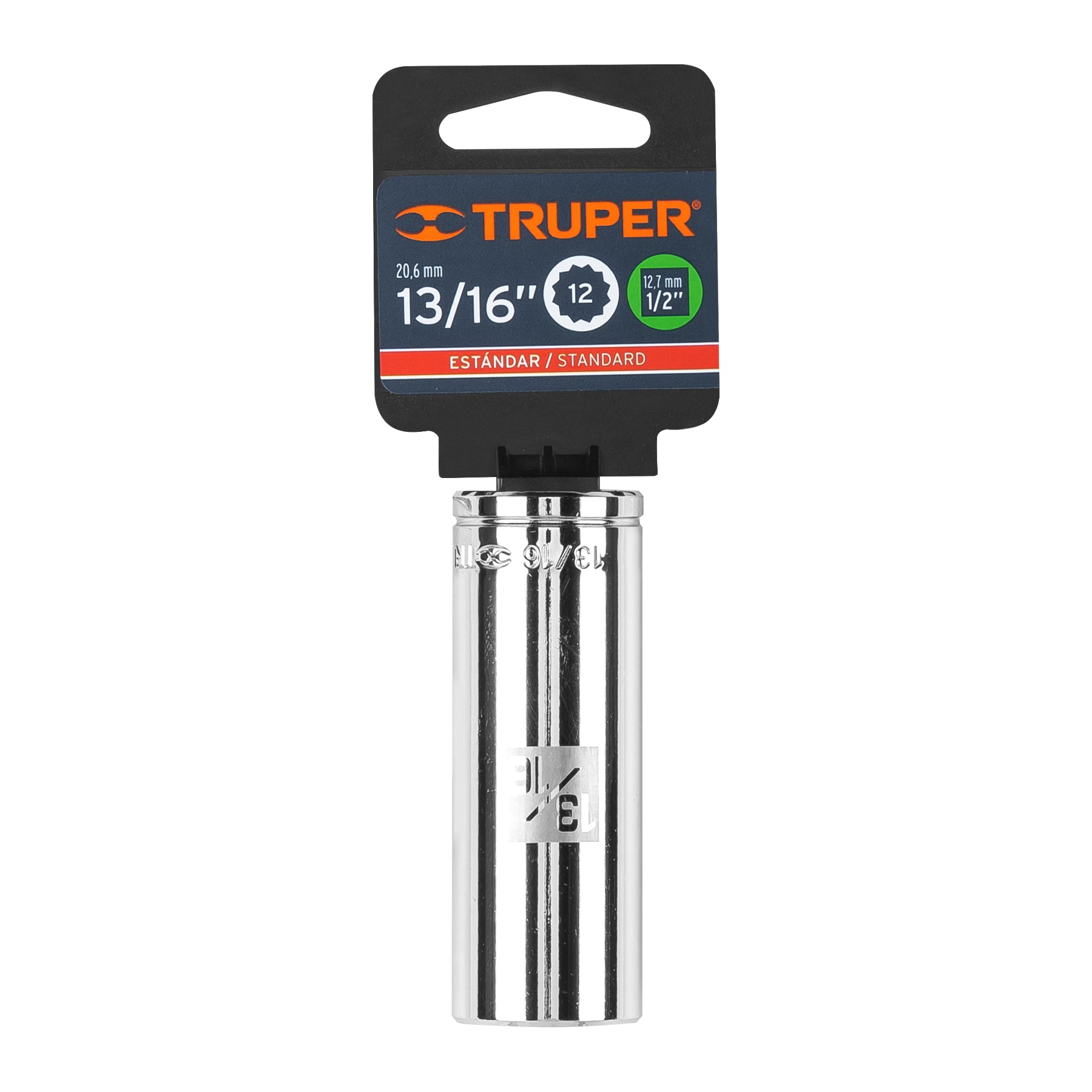 Dado largo de 13/16", 12 puntas, cuadro 1/2", TRUPER