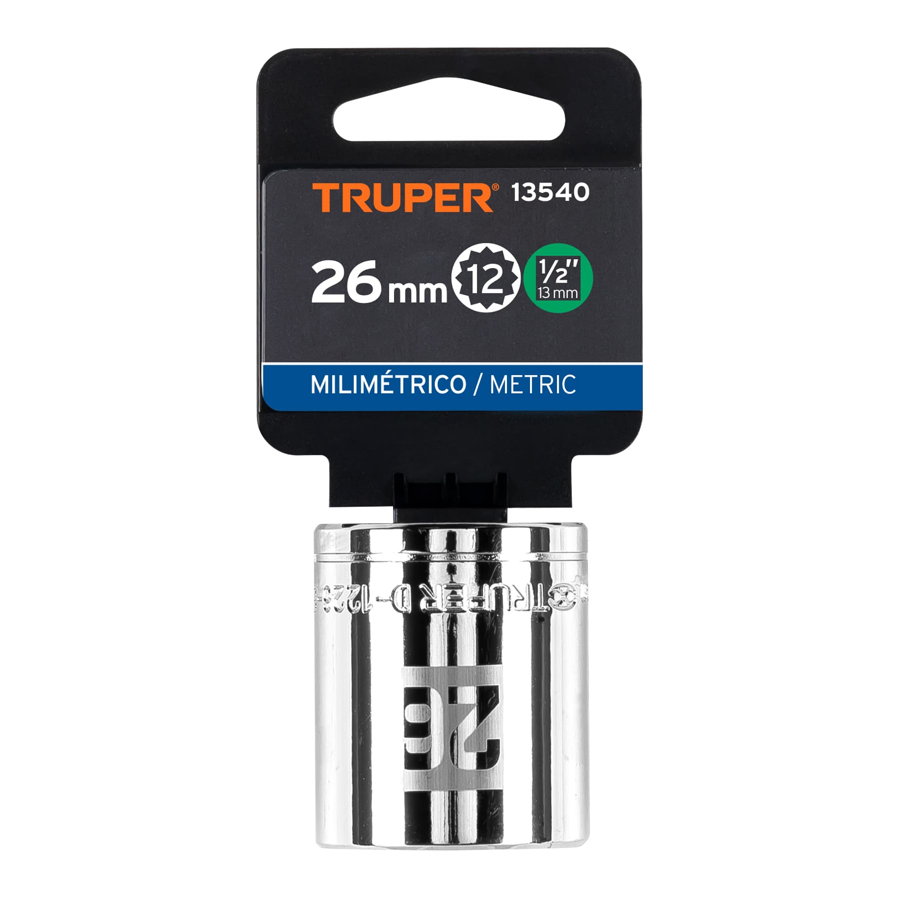 Dado de 26 mm, 12 puntas, cuadro 1/2", TRUPER