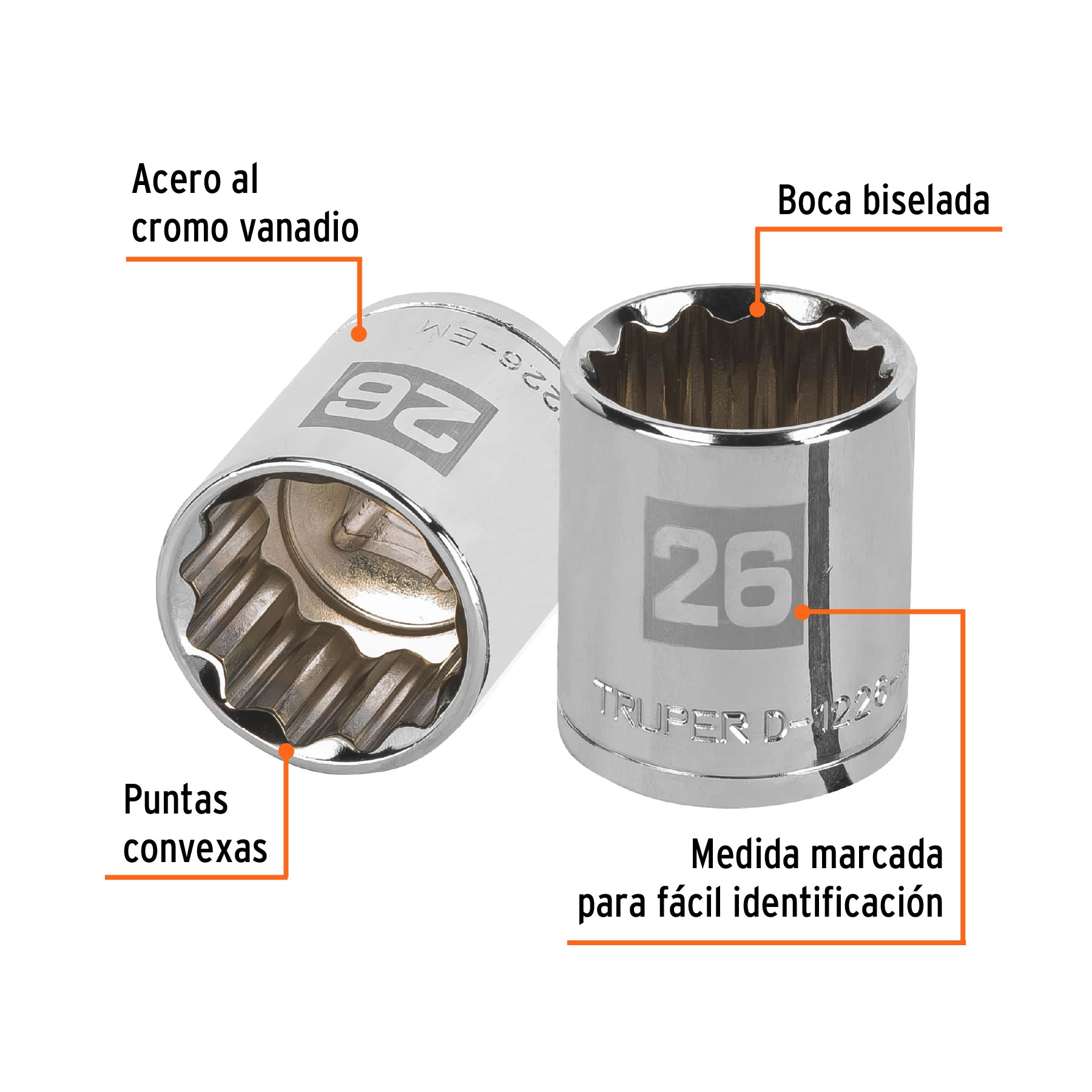 Dado de 26 mm, 12 puntas, cuadro 1/2", TRUPER